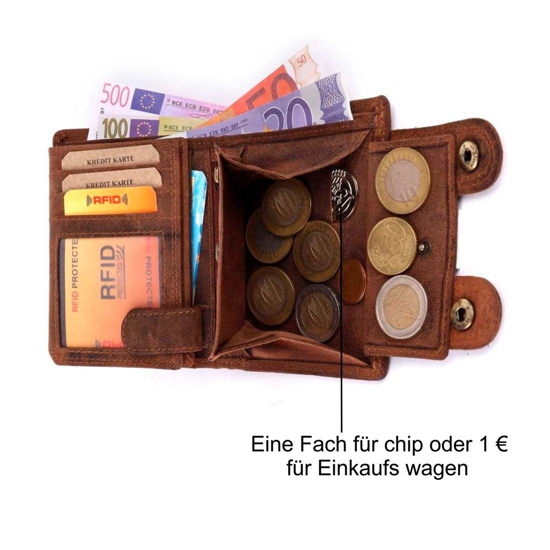 SHG Geldbörse Herren Leder RFID mit Portemonnaie, Büffelleder Kette Lederbörse mit Münzfach Börse Schutz