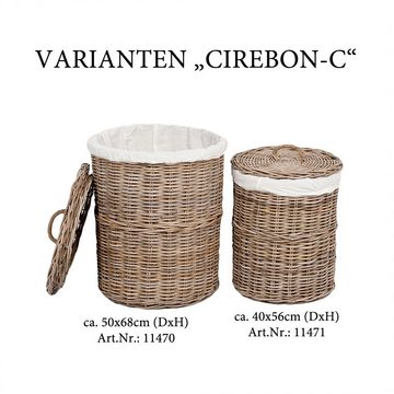 LebensWohnArt Wäschekorb Rattankorb CIREBON-C Natural-Grau ca. 33x46cm (DxH) mit Deckel und Inlay