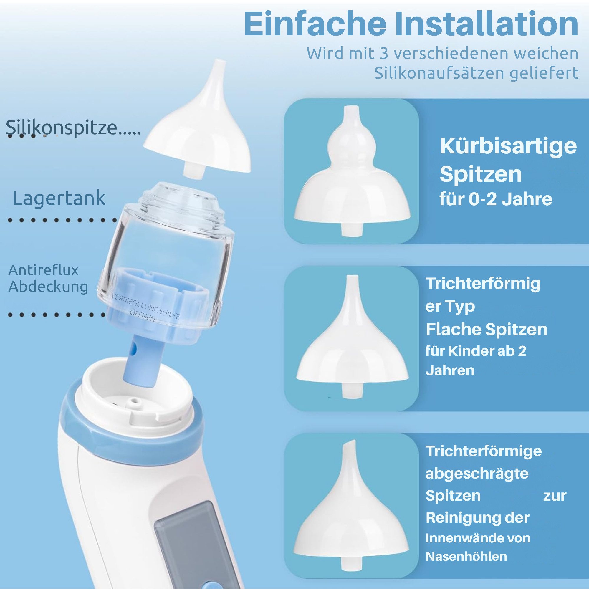 Vivitar Nasensauger Baby mit 9 Saugstufen, Nachtlicht & Musik, Wiederaufladbar über USB-C, Einfach zu Reinigen, Farbenfrohe Kinderlieder, Silikon-Saugspitze für Kleinkinder, Hygienisch, leicht zu reinigen, spülmaschinengeeignet für Neugeborene, 800 mAh Akku Sanfte Nasenreinigung mit weicher BPA-freier