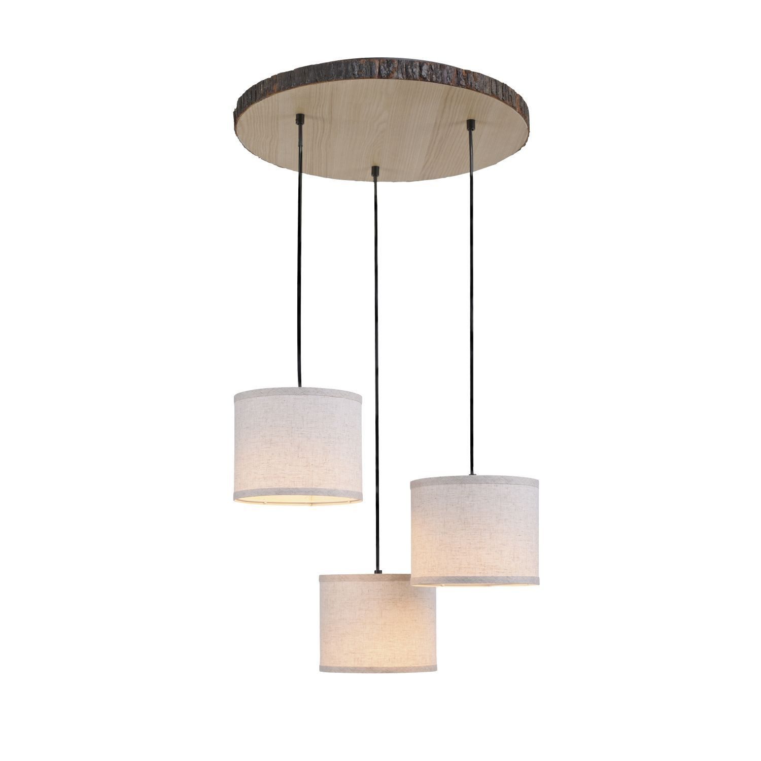 Licht-Erlebnisse Pendelleuchte DRALEN, ohne Leuchtmittel, Stoff Holz E27 B: 52 cm H: max. 120 cm Natur Weiß 3-flammig Modern