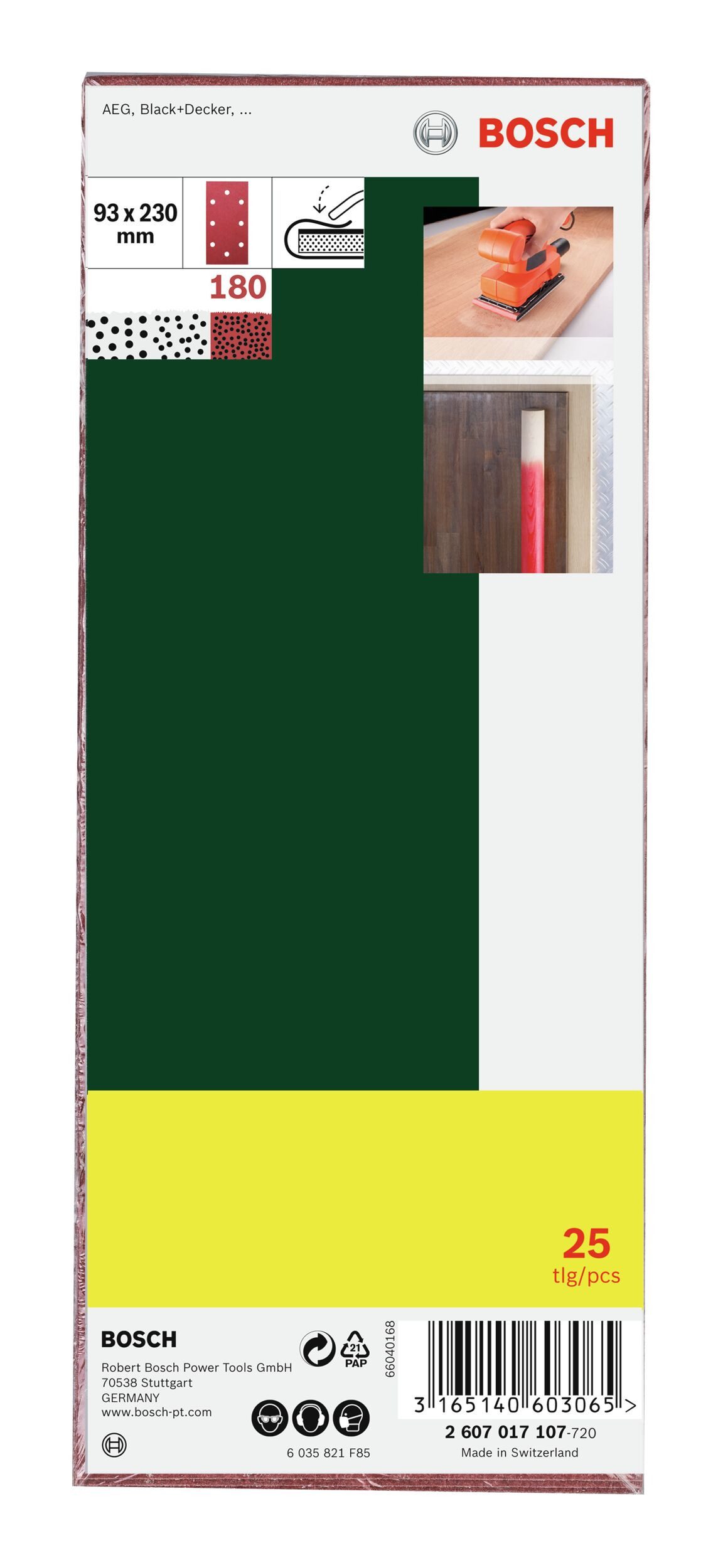 Thumbnail - BOSCH Schleifpapier, (25 Stück), Set 8 Löcher f. Black+Decker Schwingschleifer K180 - 93 x 230 mm