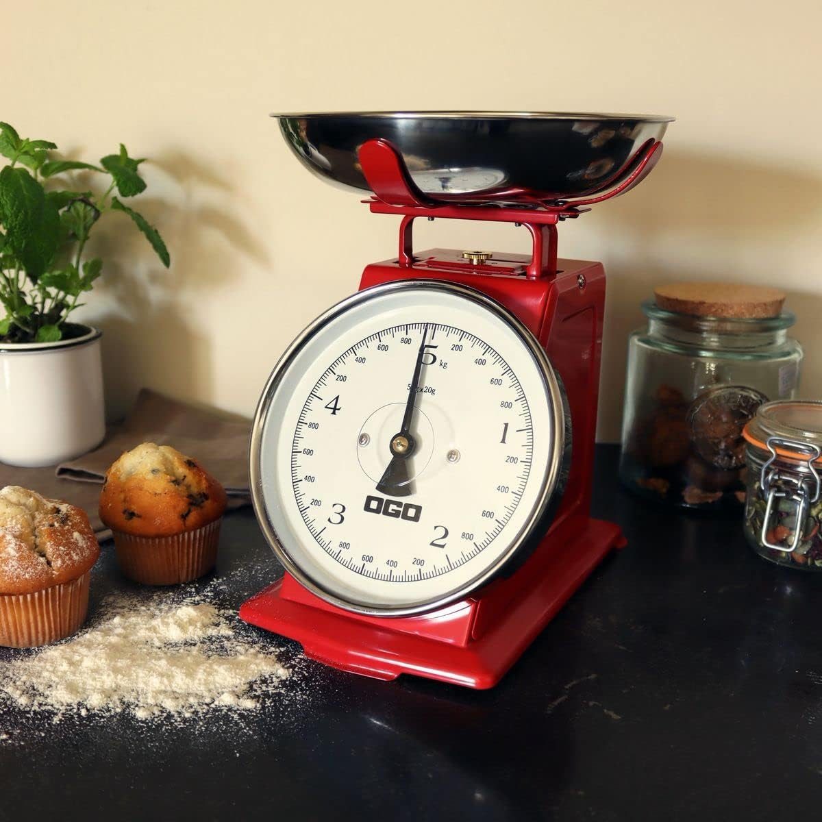Ogo Living Küchenwaage OGO LIVING Mechanische Küchenwaage Waage bis zu 5 kg rot