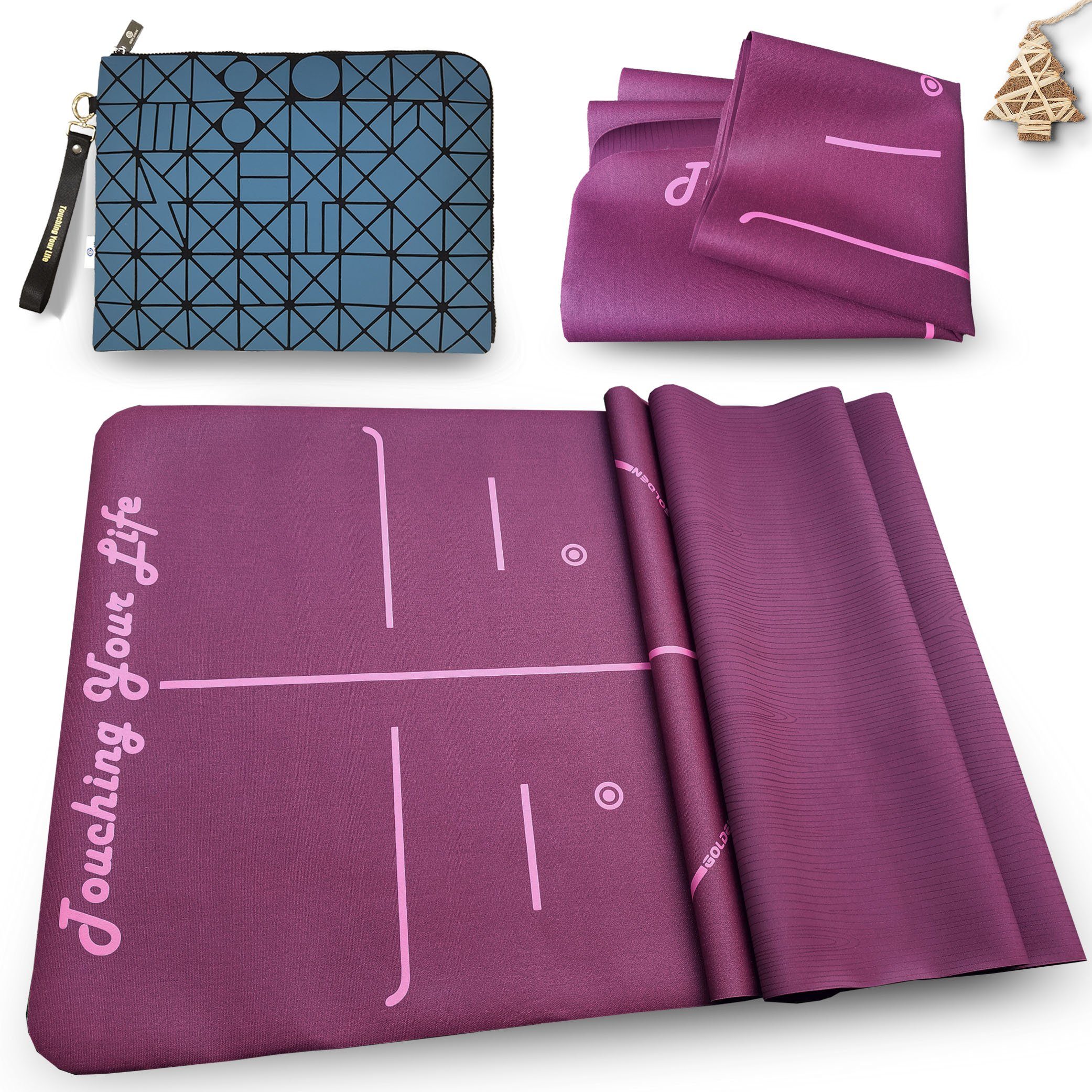 Yogamatte GOLDEN Yogamatte rutschfest ultra Leicht & Dünne, aus farbiges Kautschuk, Reise Yogamatte set 1,0mm Faltbare 2021 Neu align mit Tragetasche PU, sehr leicht, viele Griffe, Biogummi
