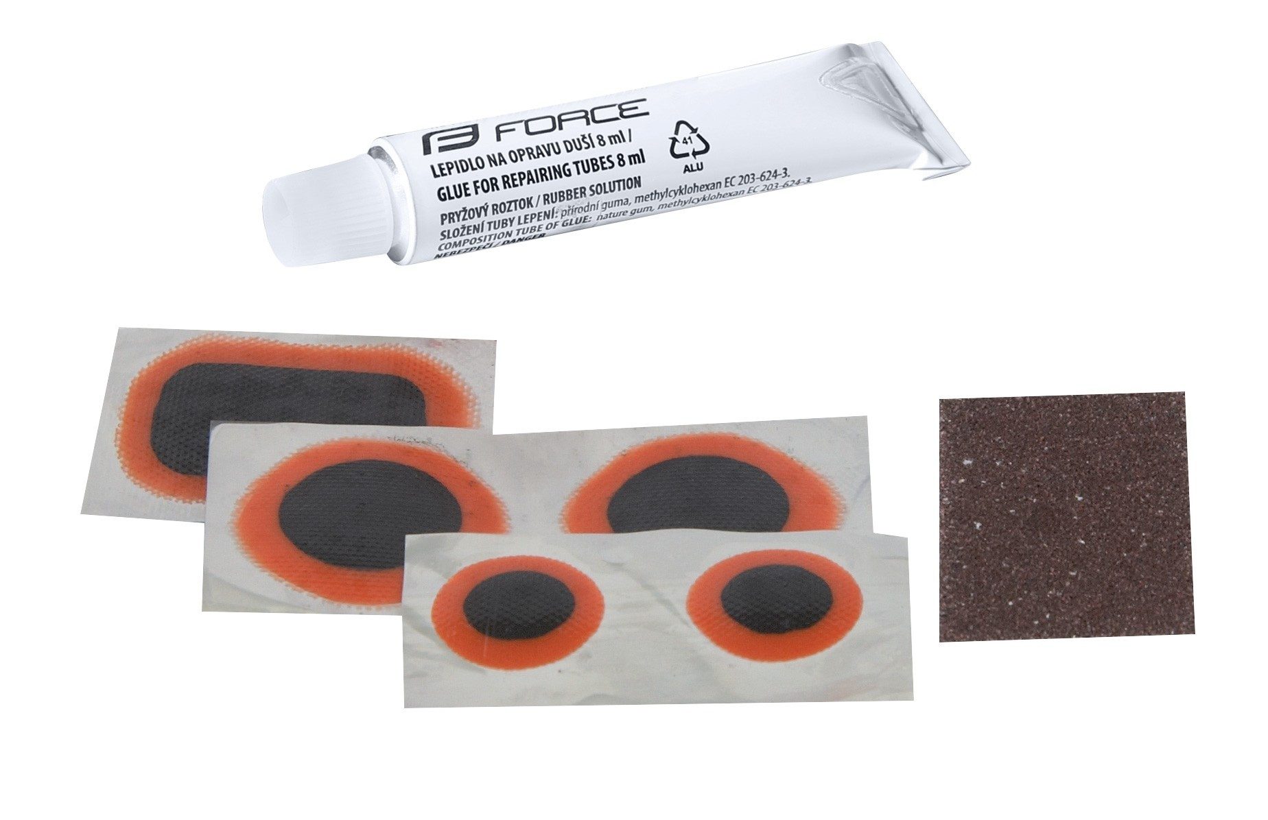 FORCE Fahrradschlauch patching set FORCE 5 plastic box -small 80x40x20mm