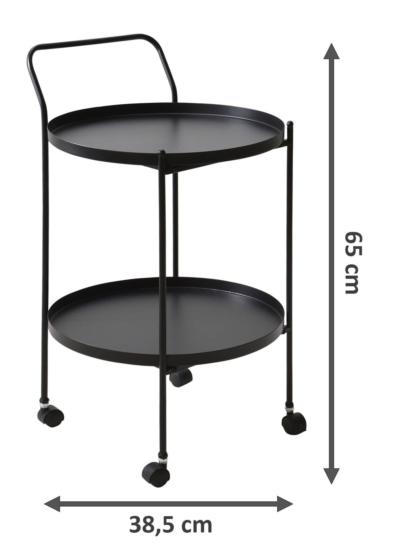 Rollen Couchtisch tlg), schwarz Beistelltisch - mit Beistelltisch (Packung, Spetebo 65 cm 38,5 1 x Metall