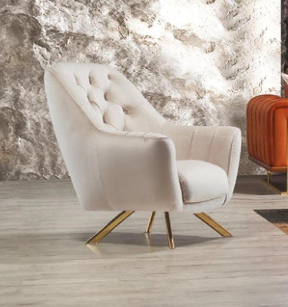 JVmoebel Sessel, Sessel 1 Sitzer Beige Chesterfield Luxus Design Einsitzer Möbel Stoff