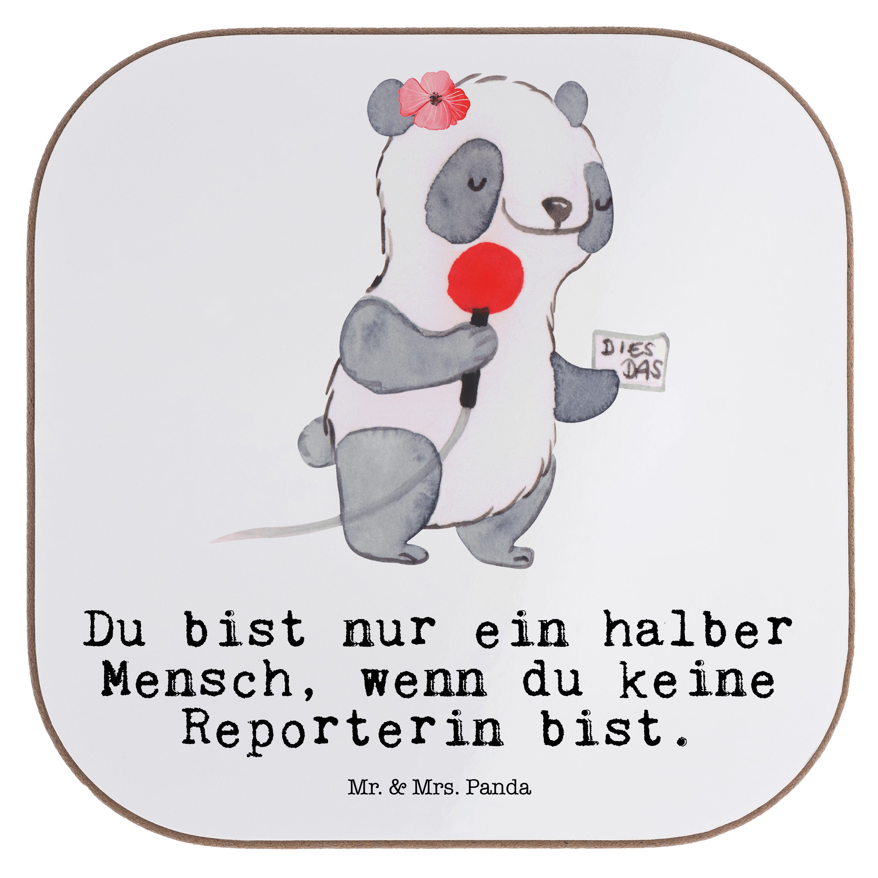 Mr. & Mrs. Untersetzer Getränkeun, 1-tlg. Geschenk, - mit Panda Reporterin Herz Weiß Getränkeuntersetzer Gläser, 