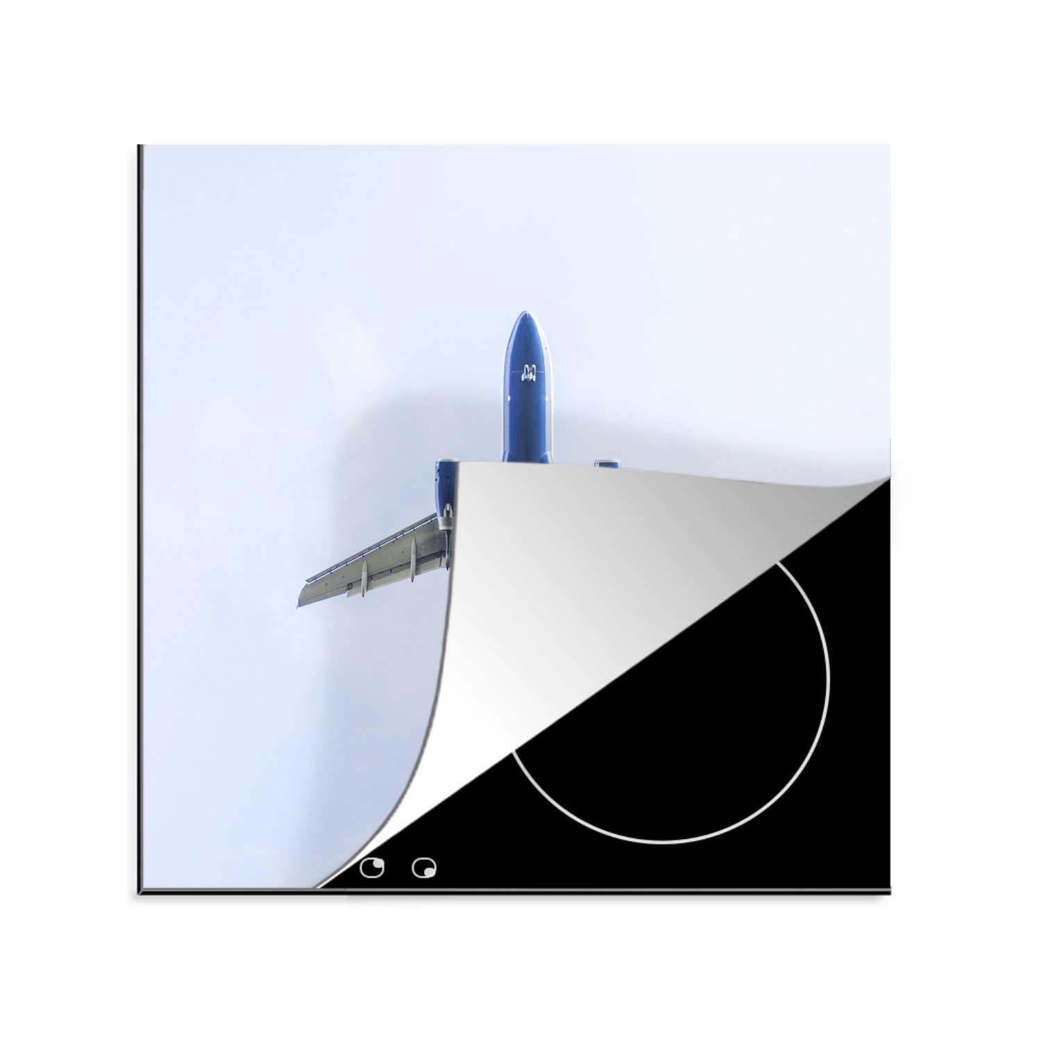 MuchoWow Herdblende-/Abdeckplatte Unterseite eines blau-weißen Vinyl, für Ceranfeldabdeckung, cm, 78x78 tlg), Flugzeugs, (1 küche Arbeitsplatte