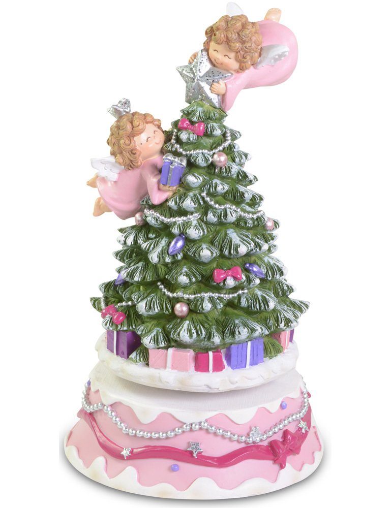 RIFFELMACHER mit Christbaumschmuck & Engeln 18cm, Spieluhr Weihnachtsbaum Rosa WEINBERGER 748