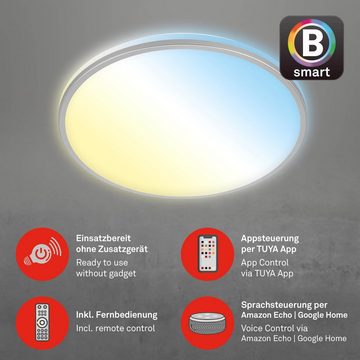 Briloner Leuchten LED Deckenleuchte 3065-014, Wifi, Appsteuerung, Sprachsteuerung, Fernbedienung, dimmbar, indirektes Licht, Speicherfunktion, LED fest verbaut, Kaltweiß, Neutralweiß, Tageslichtweiß, Warmweiß, Smarte Deckenlampe, 49x7,7cm, Chrom-Matt, 42W, Wohnzimmer, Flur, Büro