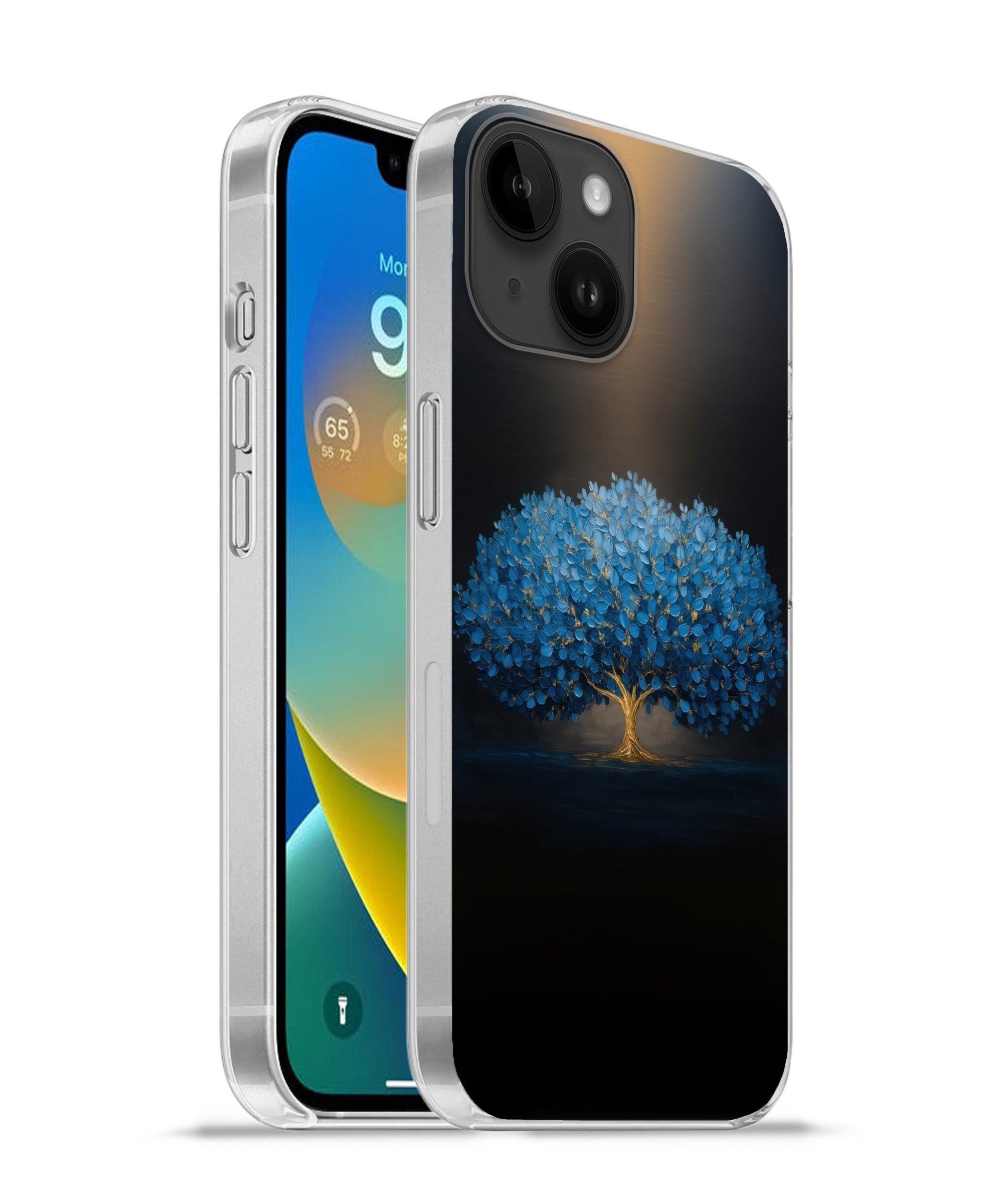 MuchoWow Handyhülle für Apple iPhone 14 Baum - Blau - Blätter - Pinselstriche, Smartphone-Bumper, Print, Handy Schutzhülle Dünn