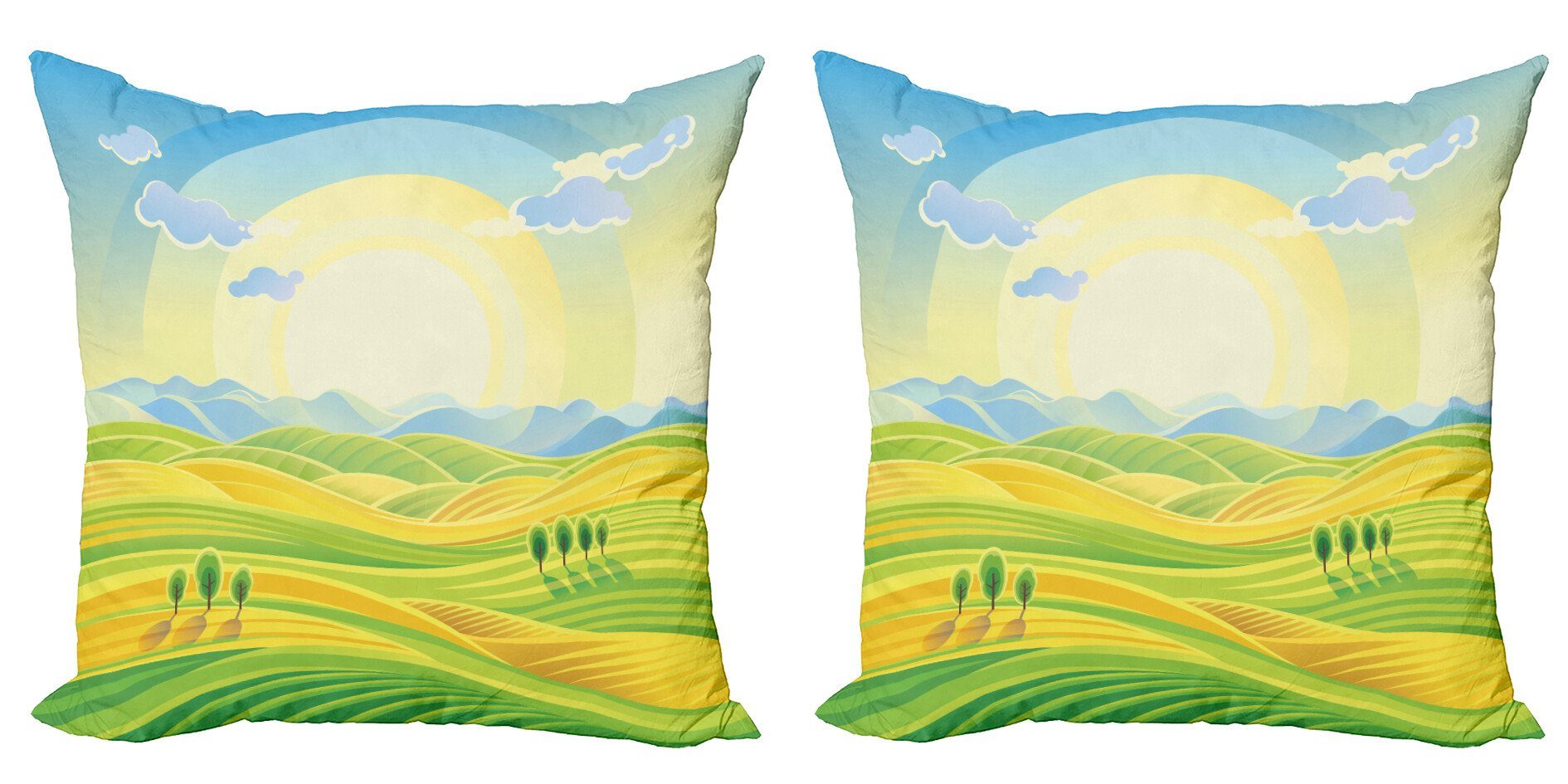 Kissenbezüge Modern Accent Doppelseitiger Digitaldruck, Abakuhaus (2 Stück), Weiss-braun Sunny Landwirtschaftliche Landschaft