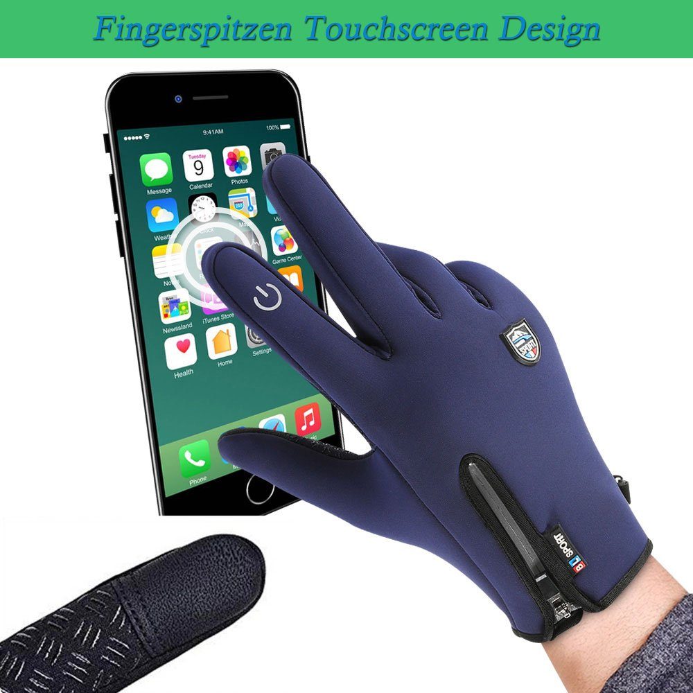 Winddichte Thermo Skifahren Touchscreen Handschuhe Blau Qelus Handschuhe Reithandschuhe