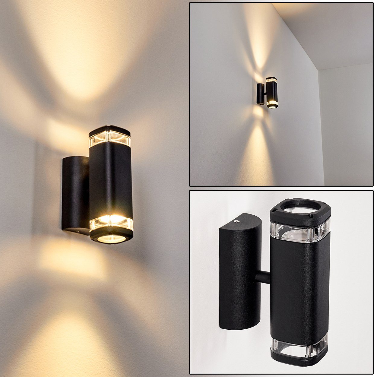 max. Leuchtmittel, Up hofstein Down-Effekt, & schwarz, moderne mit 18 Metall ohne »Acaia« Außen-Wandleuchte in aus Wandlampe 2xGU10 Watt AußenAußenleuchte