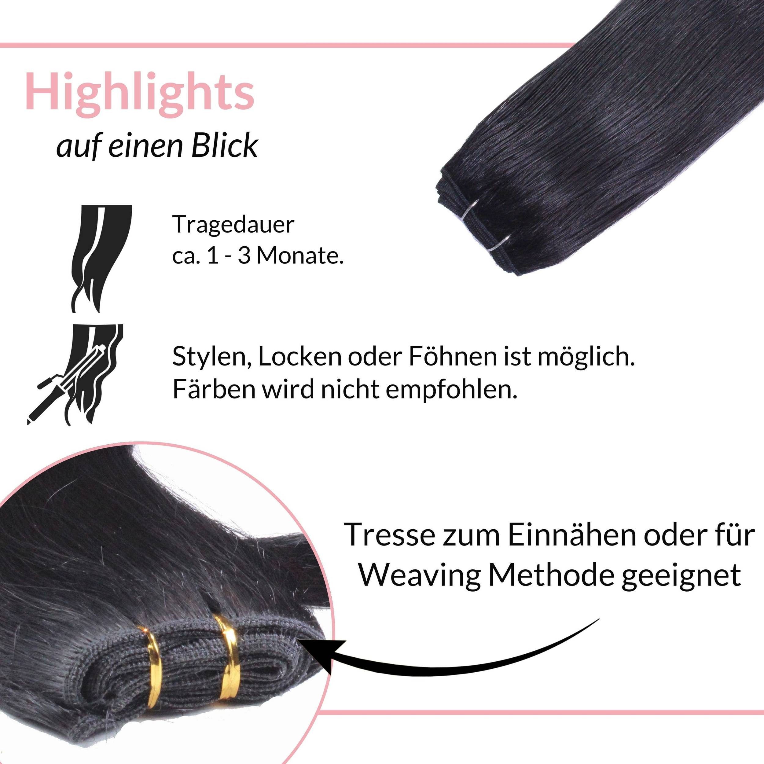 hair2heart Echthaar-Extension Glatte Echthaartresse #2/0 Schwarz 50cm – Bild 5 von 5