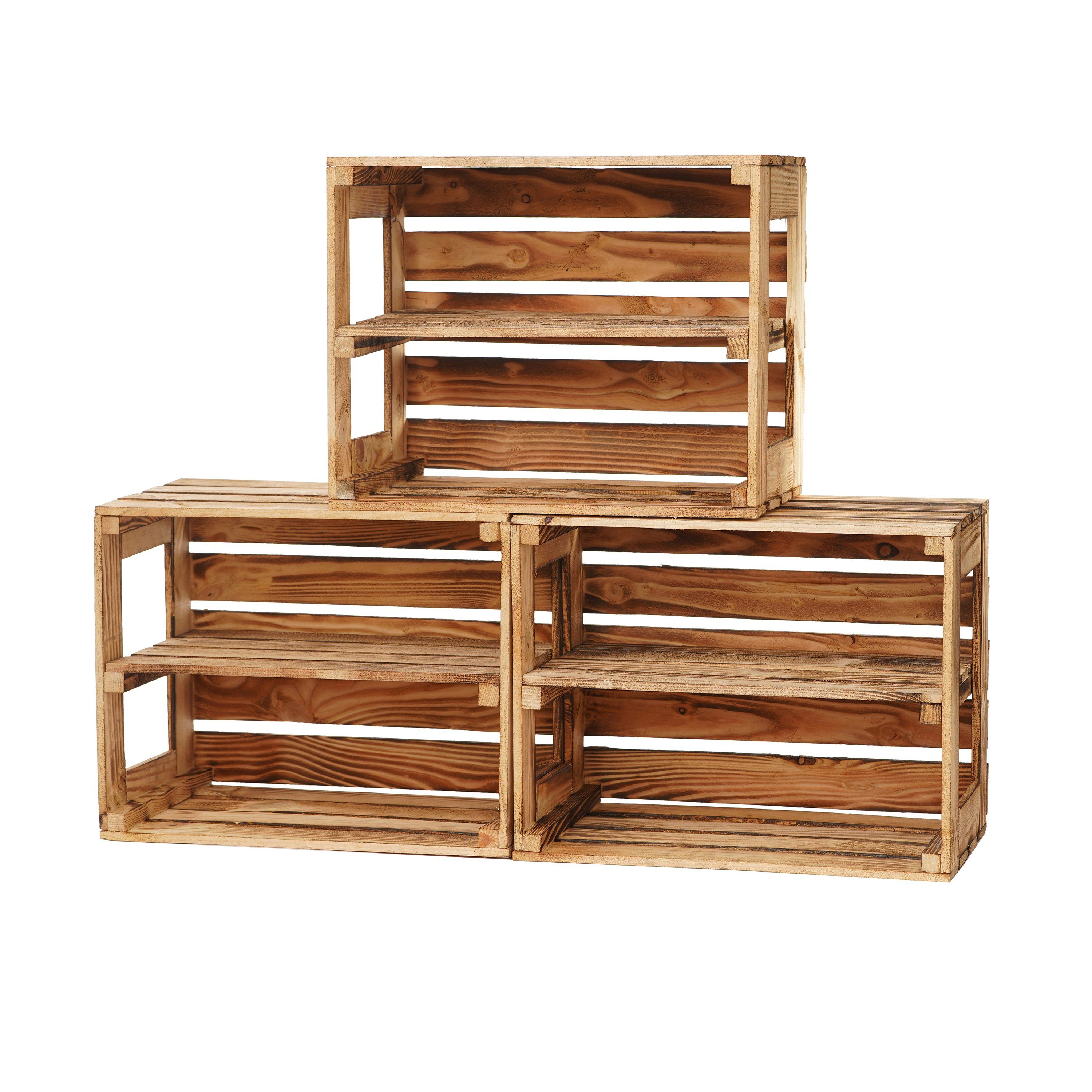 GrandBox Dekokiste Holz Kiste 50x40x30 cm geflammt Vintage (3er Set)