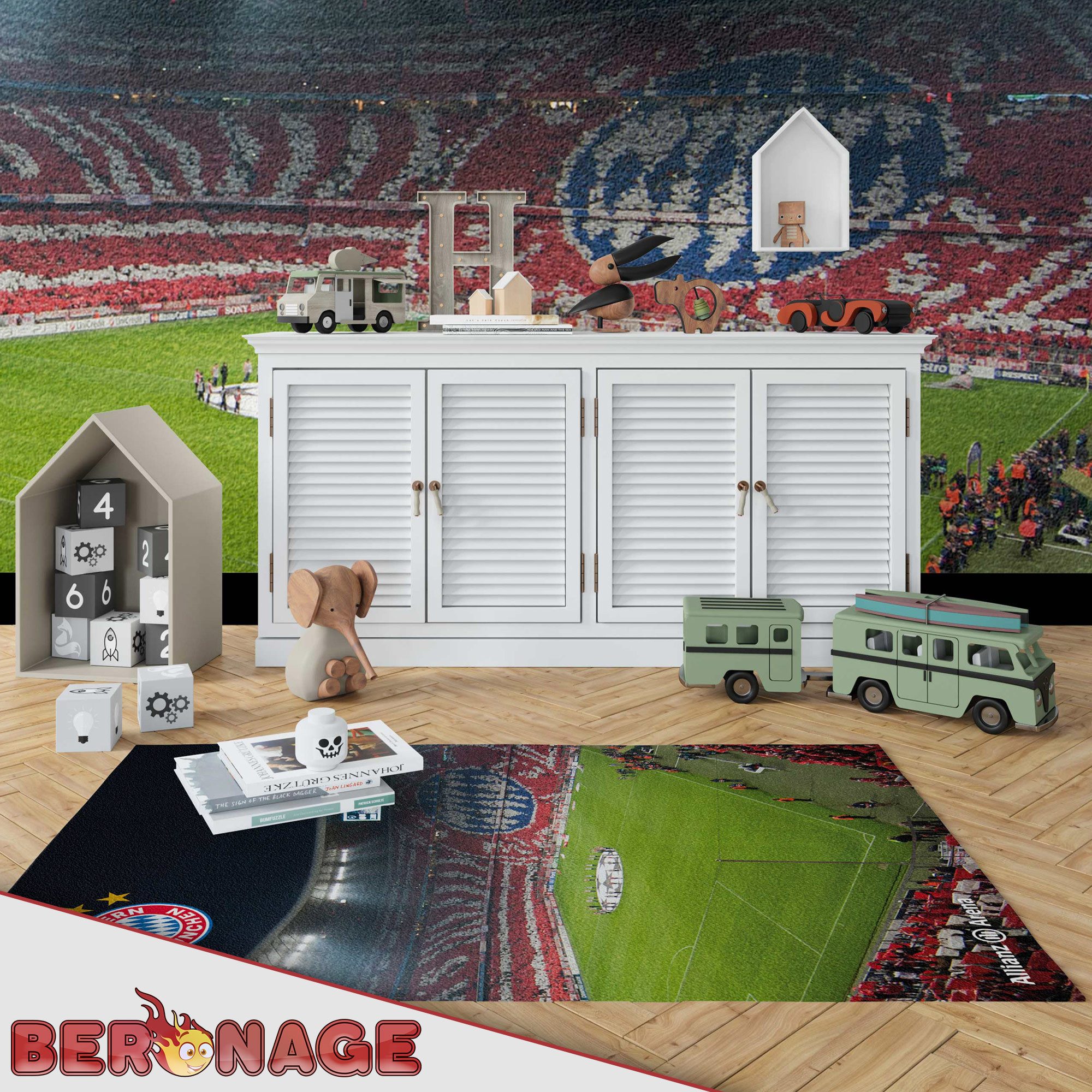 BERONAGE Kinderteppich FC Bayern München Teppich Allianz-Arena 100x130 cm, rechteckig, Höhe: 10 mm, rutschfest – Bild 3 von 5