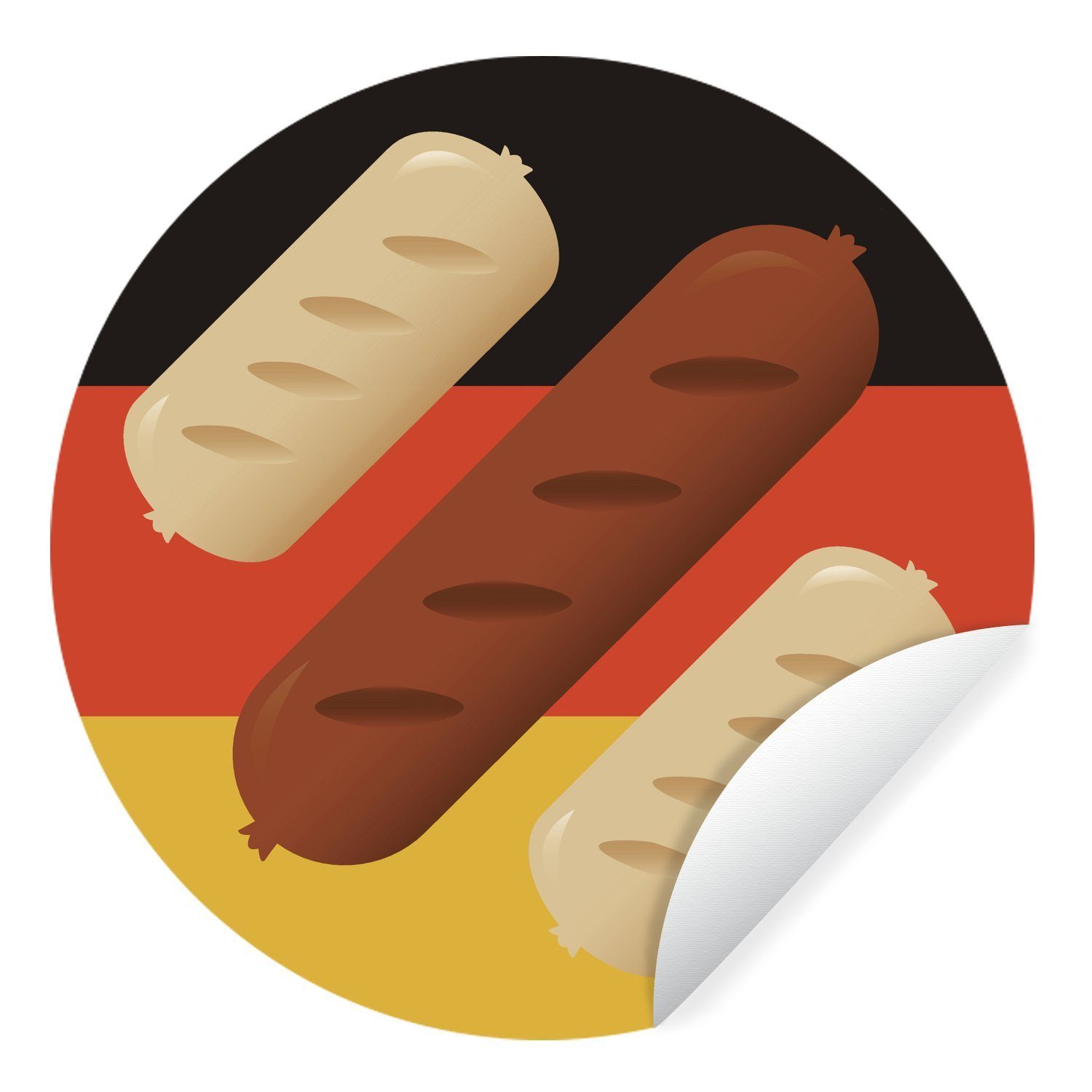 MuchoWow Wandsticker Illustration von drei Bratwürsten auf der deutschen Flagge (1 St), Tapetenkreis für Kinderzimmer, Tapetenaufkleber, Rund, Wohnzimmer