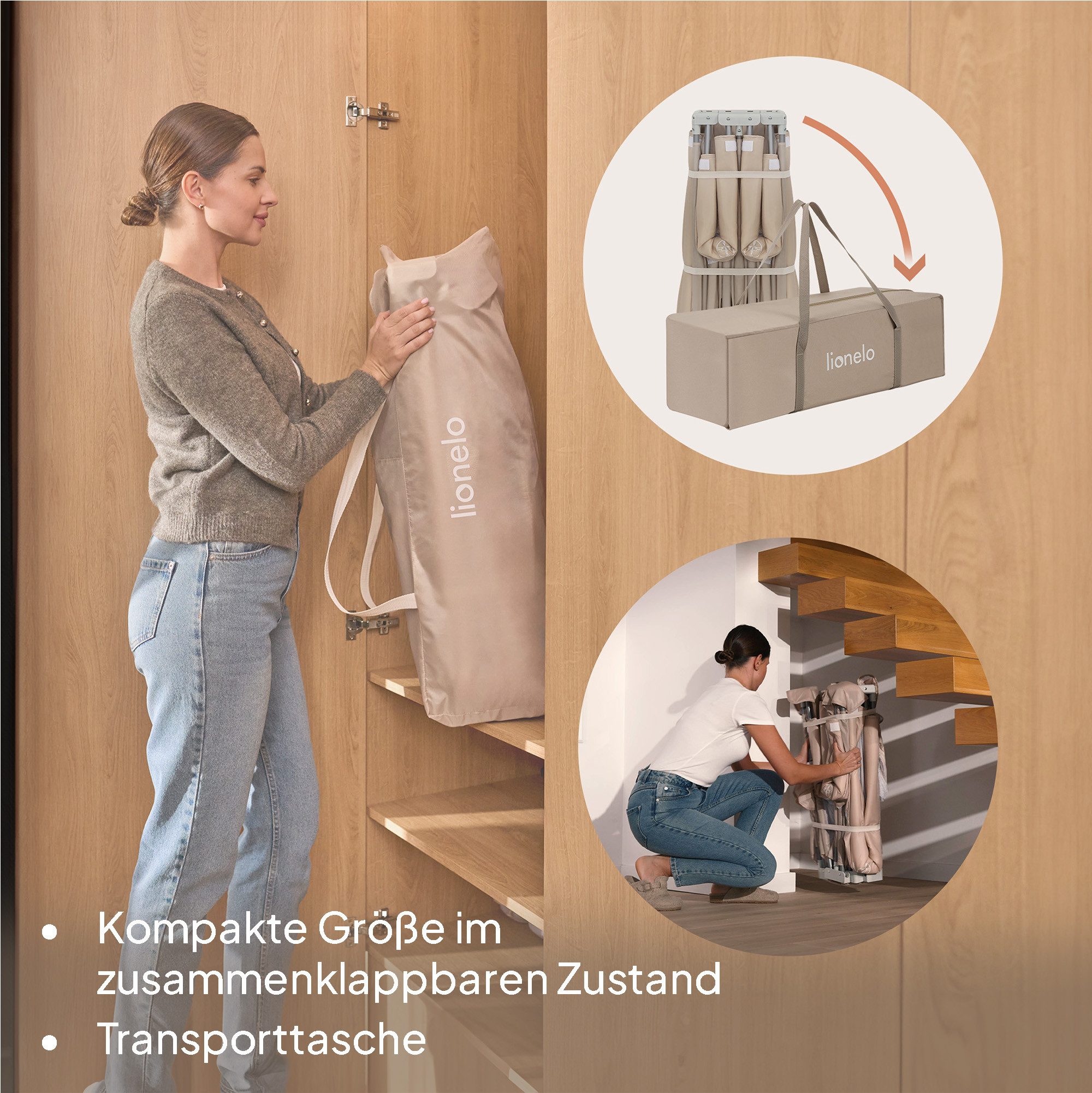 lionelo Laufgitter FLORENCE EASY FOLD (Set: Laufgitter + Tragetasche), Easy Fold/150x180 cm/Netz/2 Eingänge/Tasche/klappbar – Bild 5 von 5