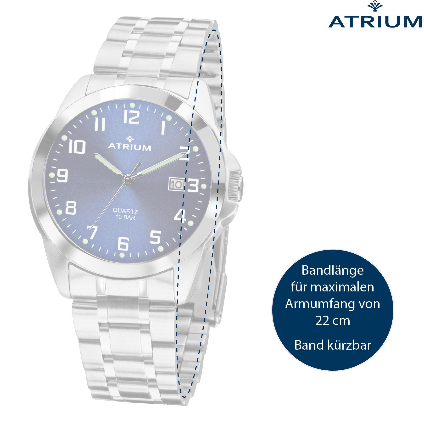 Atrium Quarzuhr A16-35 Herren Armbanduhr Edelstahl Datum 10 bar, analog klassisch schlicht deutlich Geschenkidee Ø 39 mm