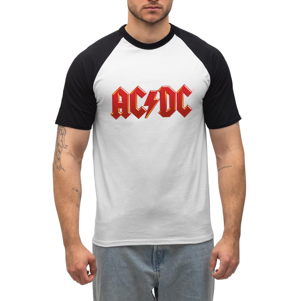 Spreadshirt T-Shirt AC/DC Klassisches Logo Mit Blitz Herren Baseball Shirt (1-tlg)