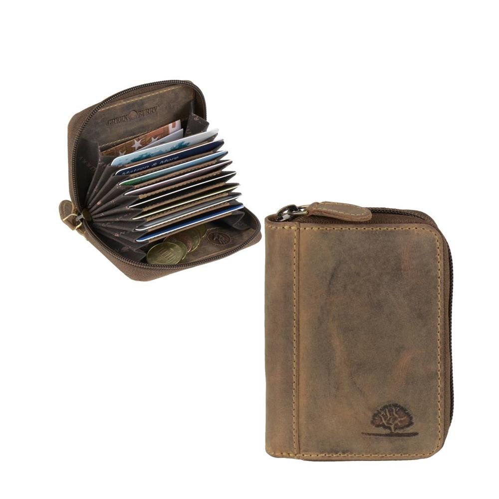 Greenburry Geldbörse Vintage RFID braun, Kartenbörse, Kartenetui, mit Reißverschluss, RFID-Schutz
