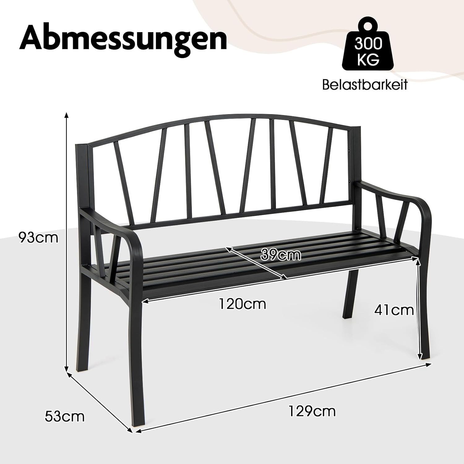 KOMFOTTEU Gartenbank Terrassenbank, 2-Sitzer Sitzbank bis 300 kg