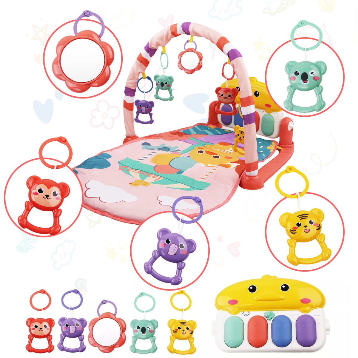 Krabbeldecke Baby-Spielmatte mit Musik, Licht, Klavier und abnehmbaren Spielzeugen
