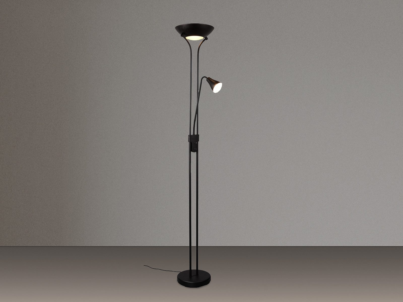 Reality Leuchten LED Deckenfluter, Dimmfunktion, LED wechselbar, über Schalter in 3 Stufen dimmbar, Warmweiß, große Stehlampe mit Leselampe für Lese-ecke Höhe 181cm