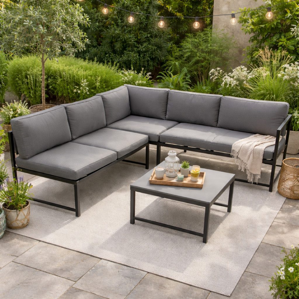 DEGAMO Gartenlounge-Set MONTANA, Ecksofa mit Liegefunktion, Tisch, Aluminium wetterfest
