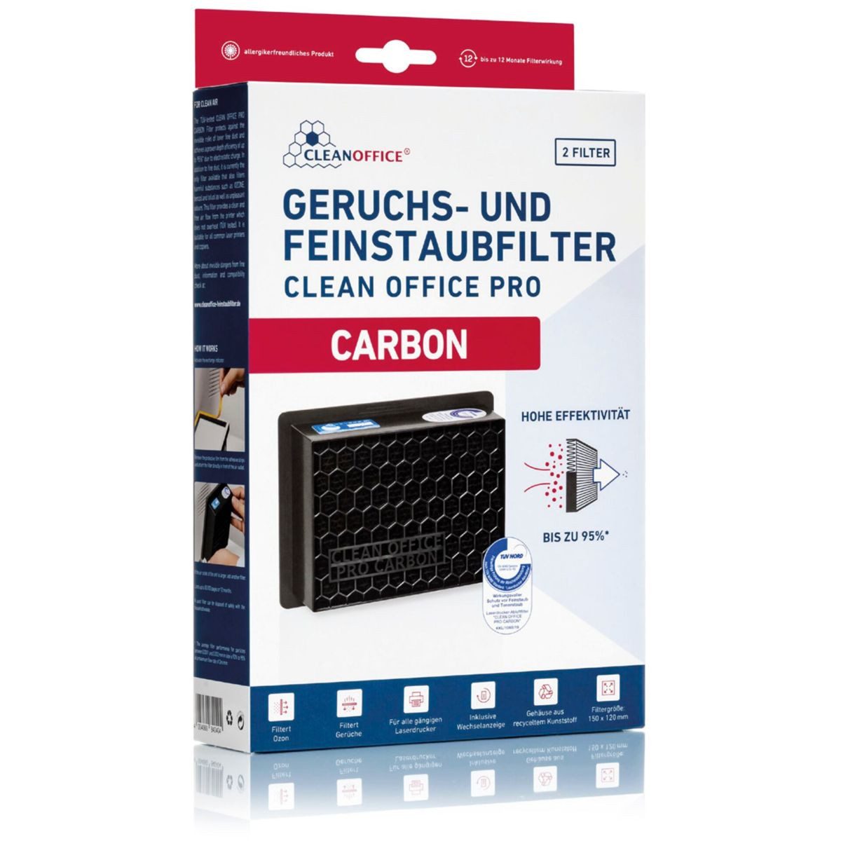 CLEANOFFICE Druckerband 1x2 Pro Carbon Feinstaubfilter 150 x 120 mm