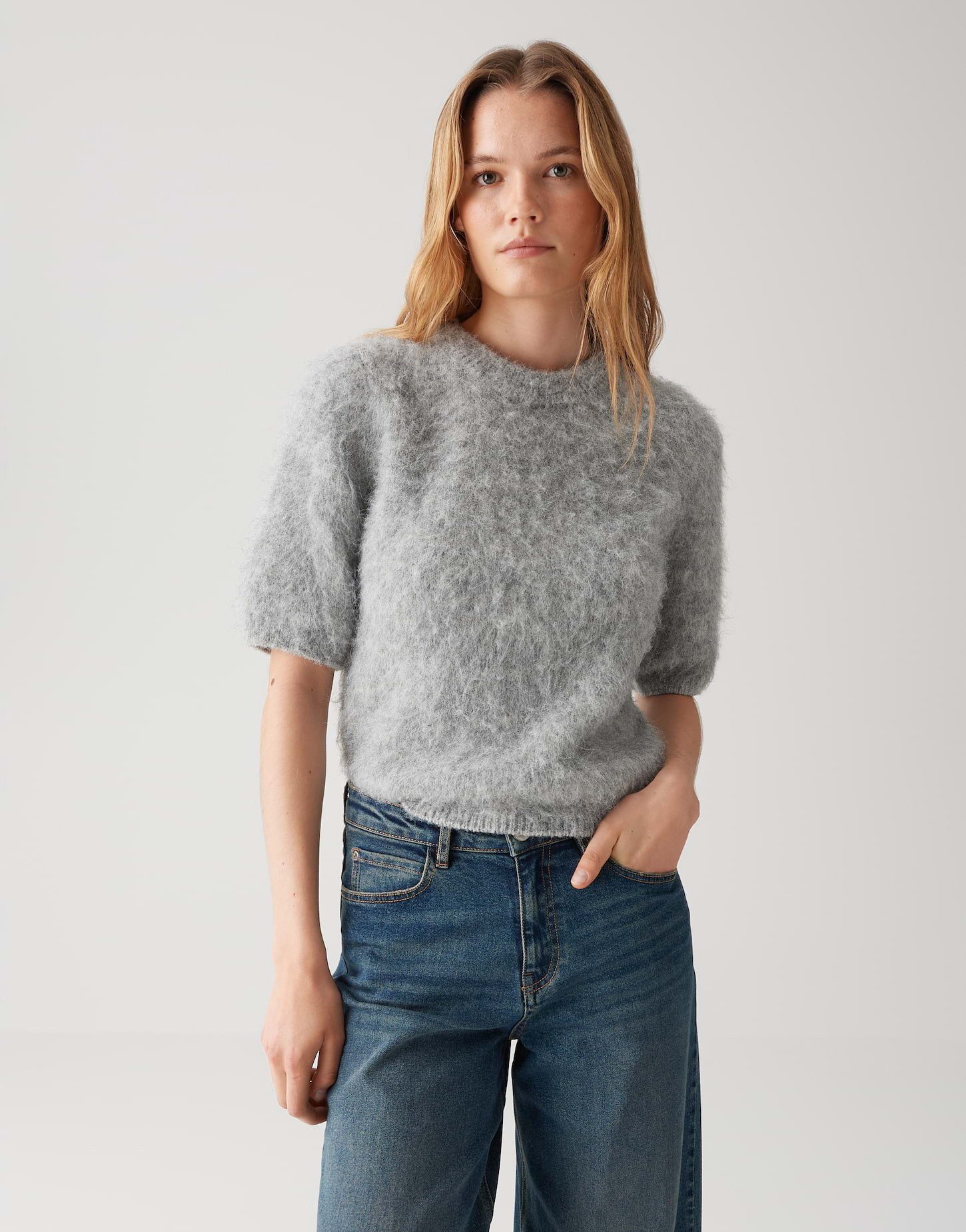OPUS Kurzarmpullover PLAUSH mit Wollanteil Halbarm, günstig online kaufen