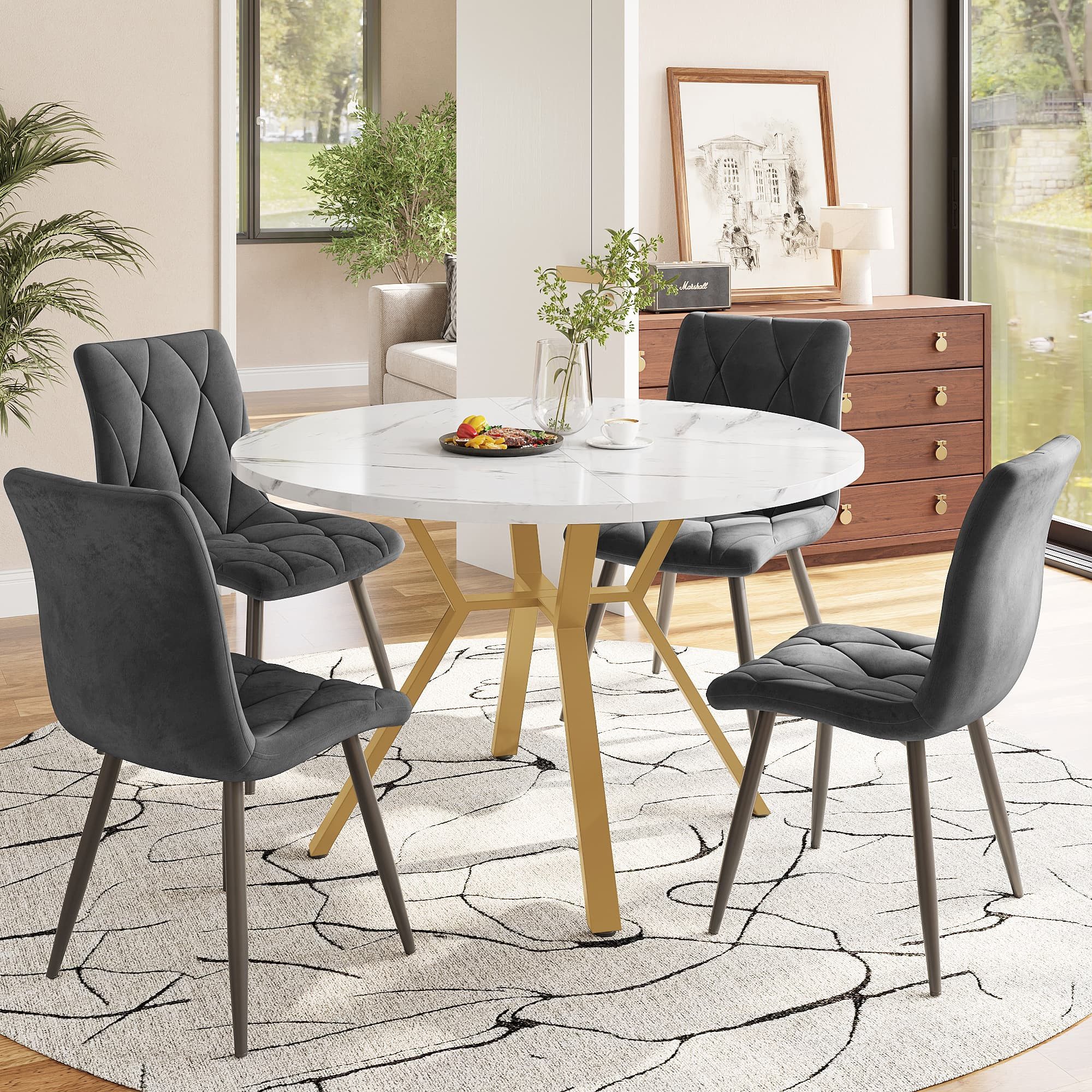 ANYSUN Essgruppe Küchentisch-Set, (5-teilig), Esstisch-Set mit 4 Stühlen, (Set), Modernes, schlichtes, rundes Esstisch- und Stuhlset aus Marmor