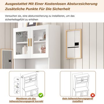 MODFU Hochschrank Hochregal Küchenschränke (4 Glastüren) mit beweglichen Trennwänden, LED-Licht, 80*170*24-40cm