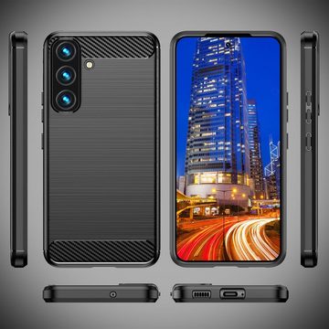 Nalia Smartphone-Hülle Samsung Galaxy S24 Plus, Carbon Style Silikon Hülle / Matt Schwarz / Elegantes Business Cover