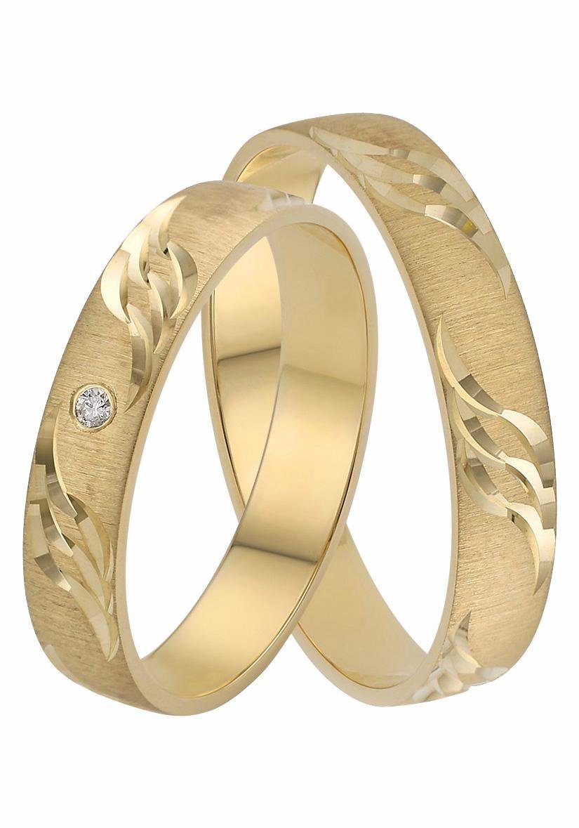 Firetti Trauring Schmuck Geschenk Gold 375 Hochzeit Ehering "LIEBE" Welle, Made in Germany - mit o. ohne Brillant/Diamant gelbgoldfarben