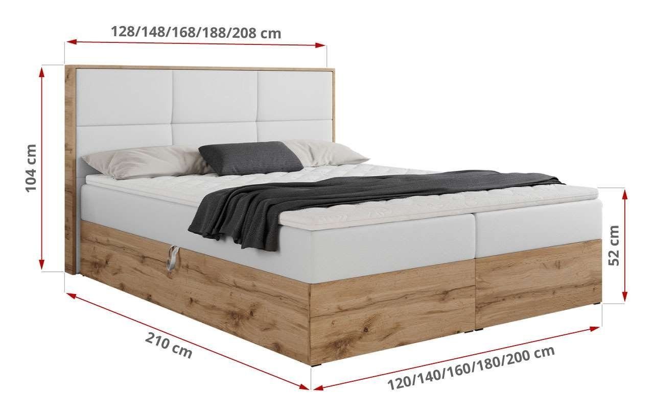 DB-Möbel Boxspringbett "ANTONIO" Doppelbett, mit Eiche Holzrahmen, Multipocket-Matratze