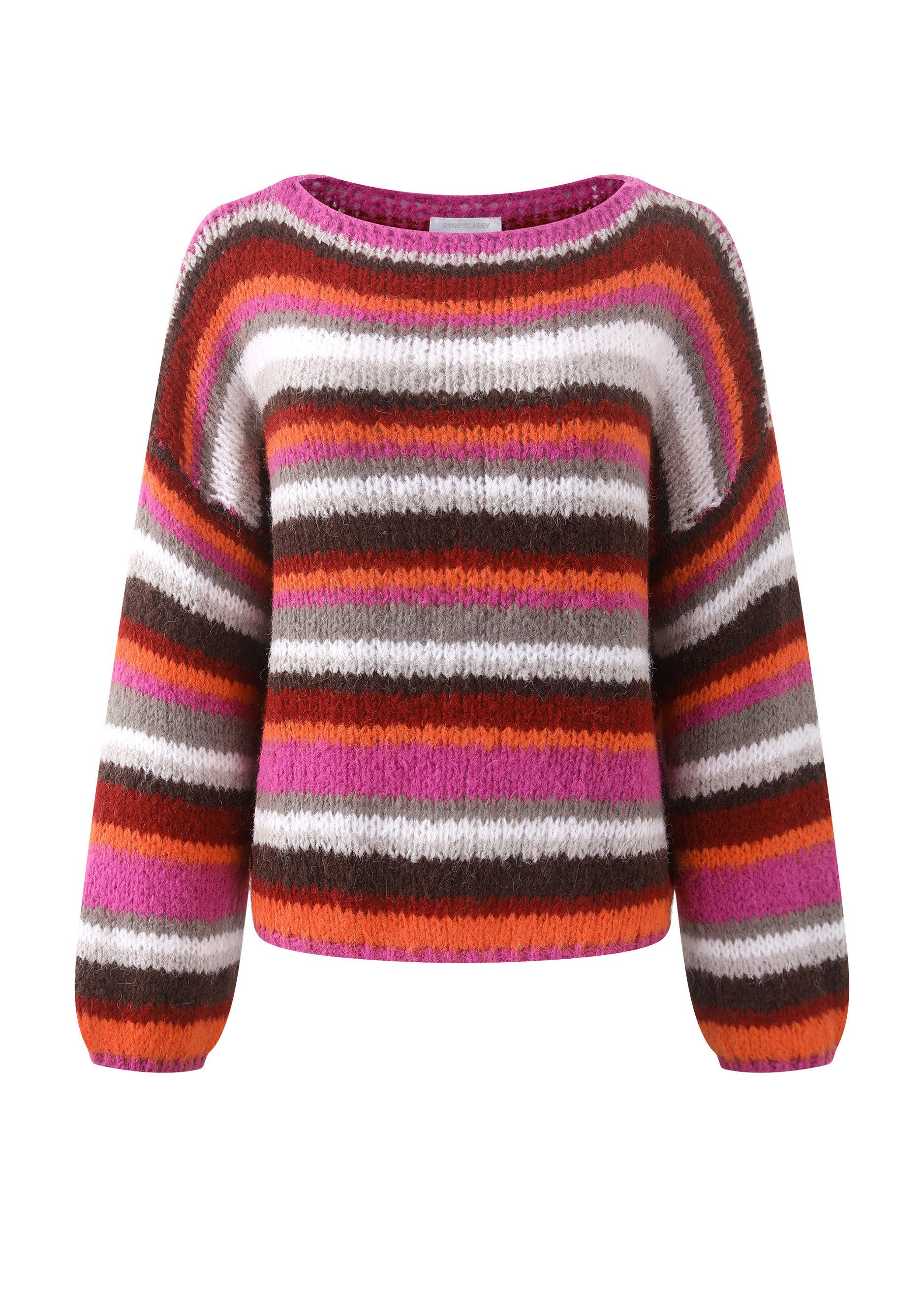 SASSYCLASSY Strickpullover Gestreifter Strickpullover für Damen Mehrfarbiger oversized Pullover in weicher Textur Orange Braun