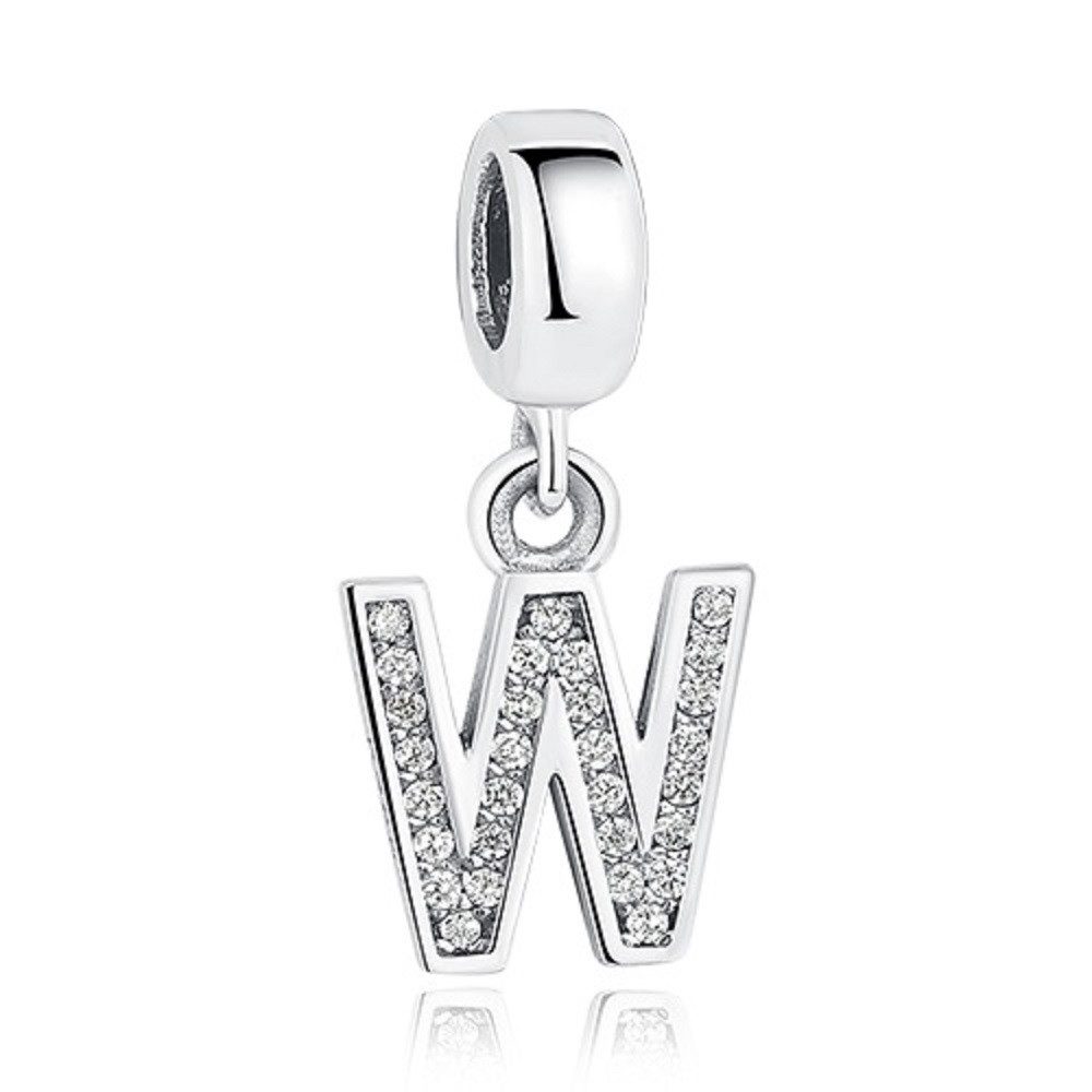 PANDACHARMS Buchstabenanhänger Alphabet Buchstabe A-Z für Charm Armband, 925 Silber, Zirkonia