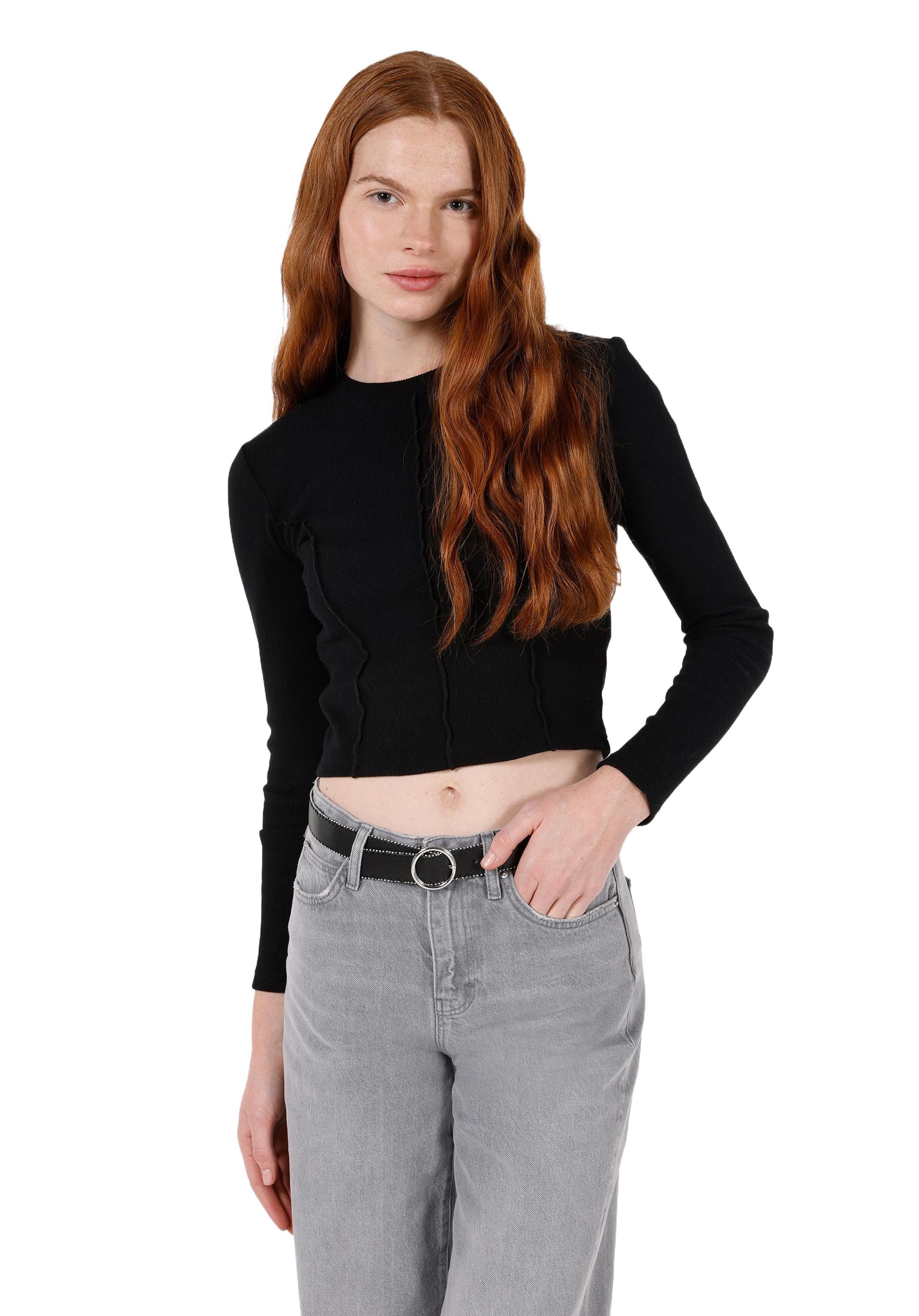 T-Shirt Colins Slim Fit Damen-Langarm-T-Shirt mit Rundhalsausschnitt, Farbe Sc