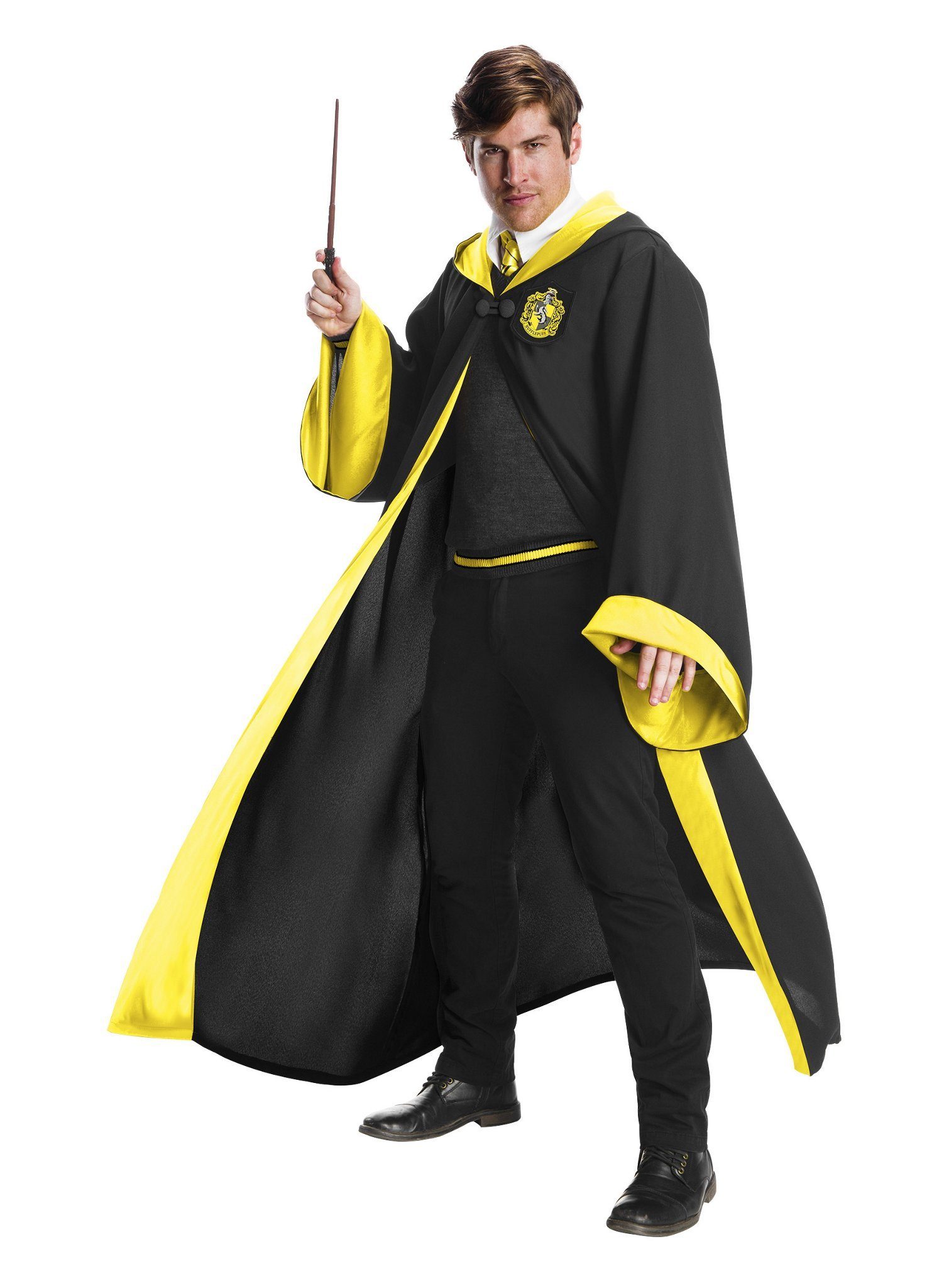 Charades Zauberer-Kostüm Harry Potter Hufflepuff Premium, Hochwertiges Harry Potter Cosplay-Kostüm für Hogwarts-Zauberschüler