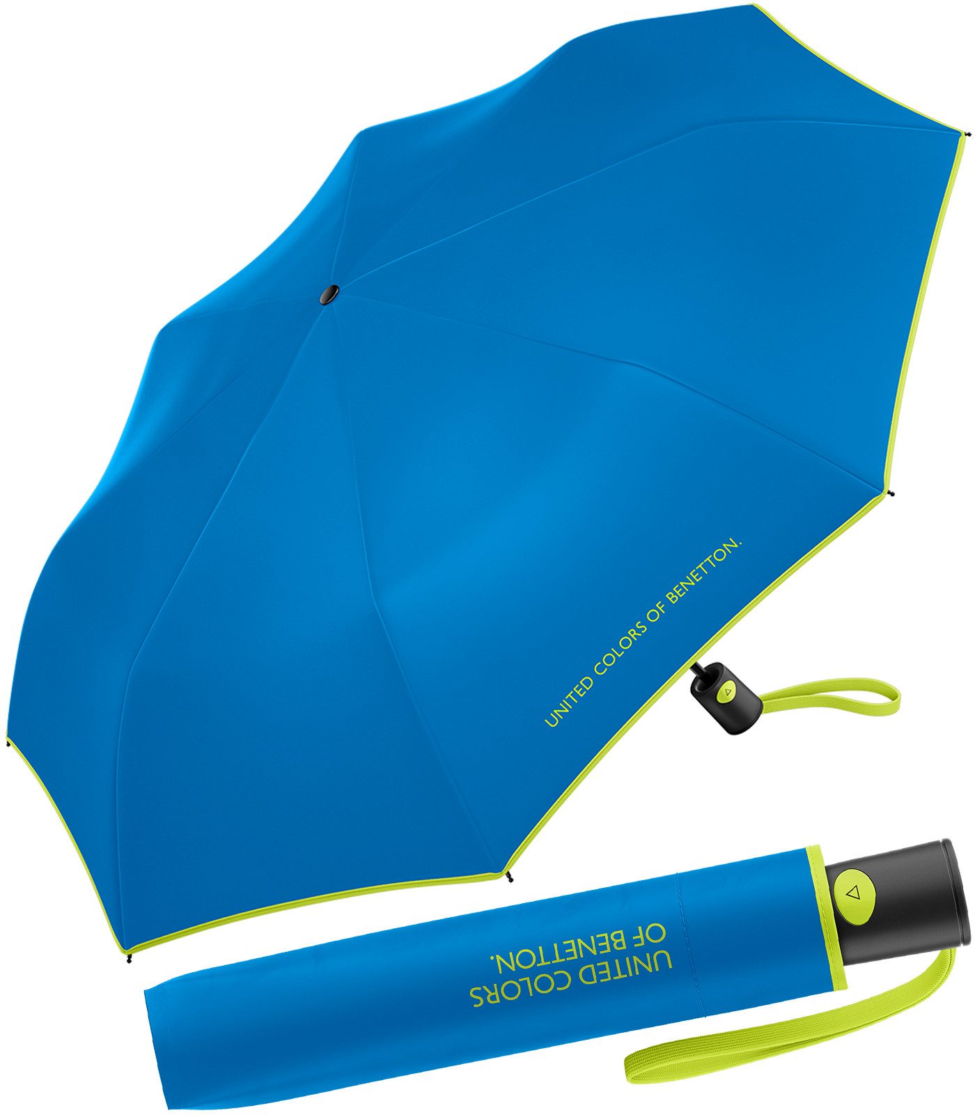 United Colors of Benetton Taschenregenschirm Mini Automatik HW 2024 - super sonic, leuchtende Modefarben mit kontrastreichem Saum