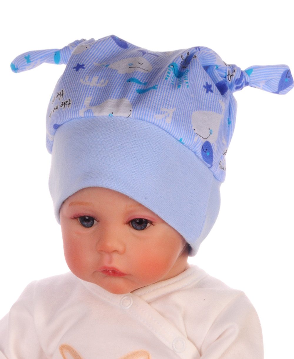 Erstlingsmütze Baby Mütze Knotenmütze für Neugeborene neutral 34 bis 43
