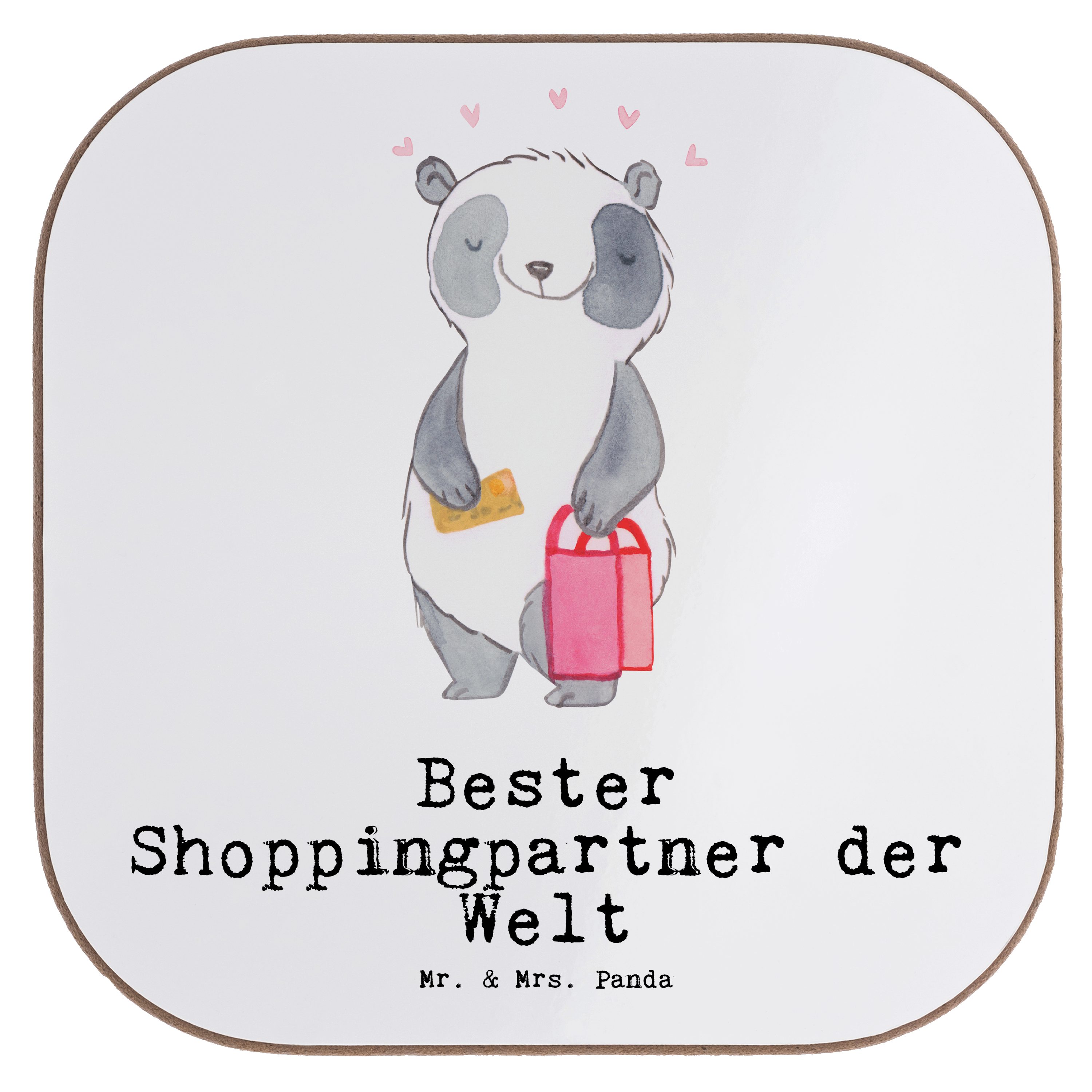Mr. & Mrs. Panda Getränkeuntersetzer Panda Bester Shoppingpartner der Welt - Weiß - Geschenk, Untersetzer, 1-tlg.