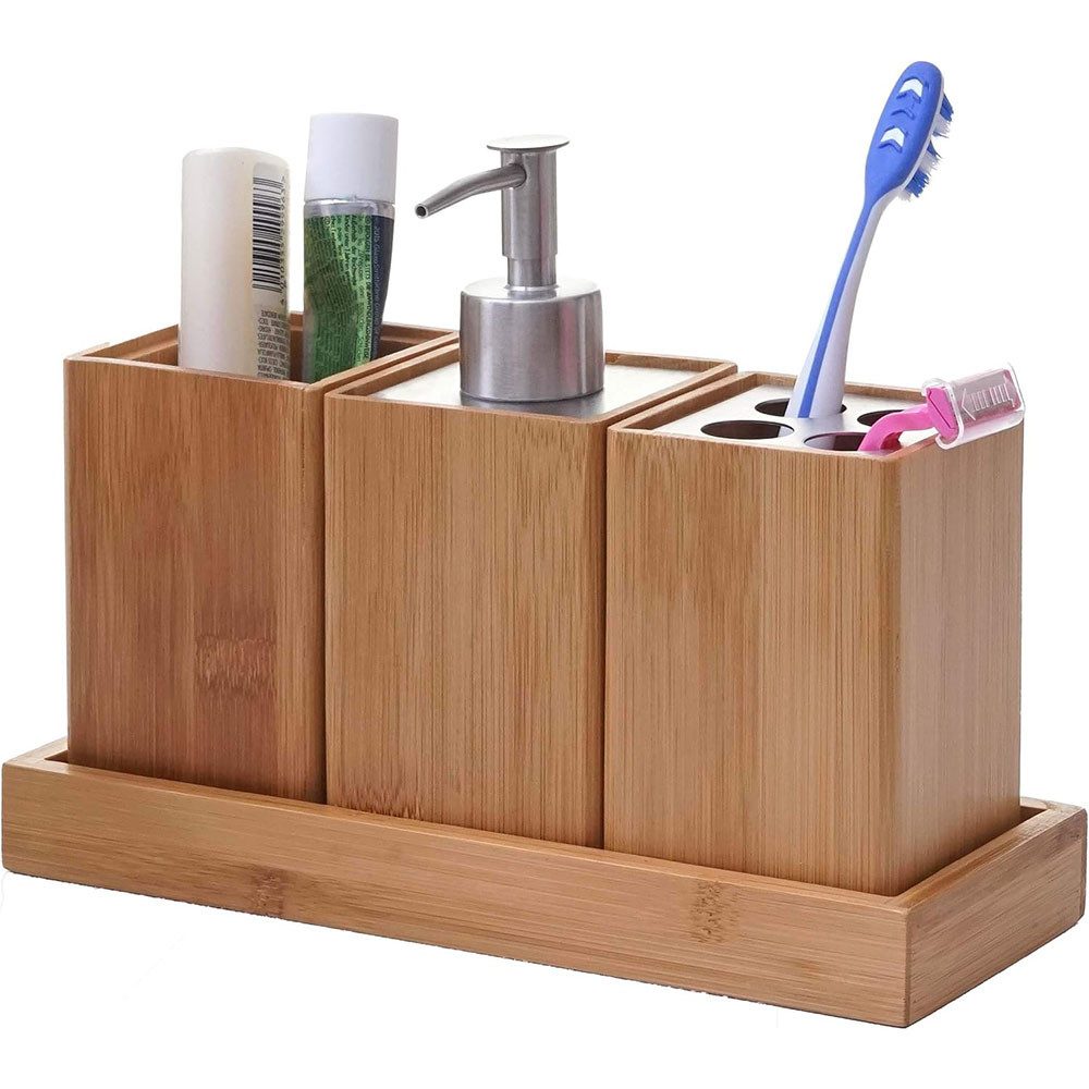 TUWENA Badaccessoire-Set 4-teiliges Badaccessoire-Set aus Bambus