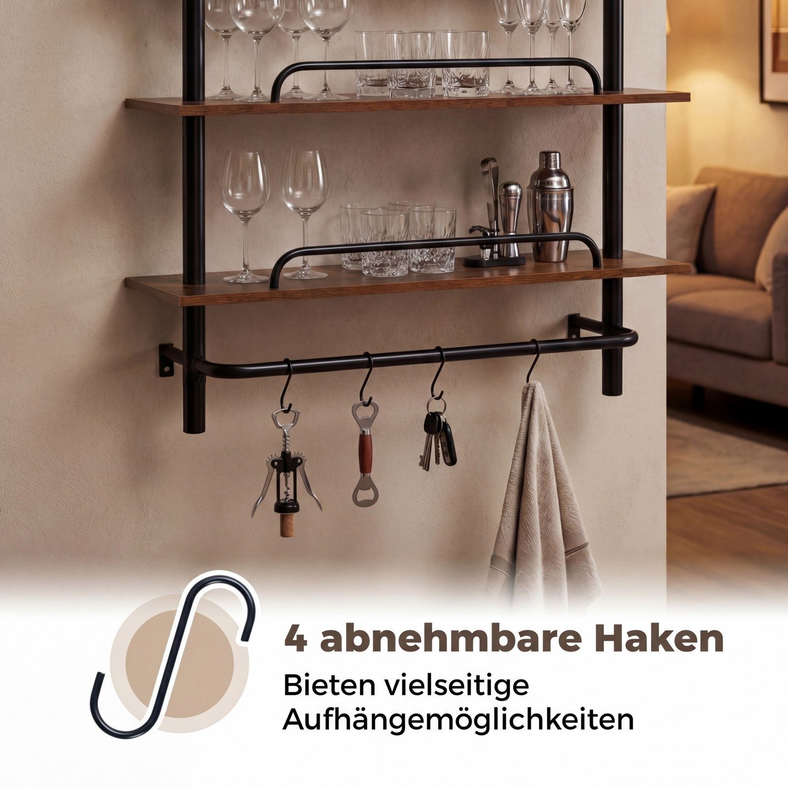 COSTWAY Wandregal, Holzregal für Wohnzimmer, Hangeregal holz, Küchenregal