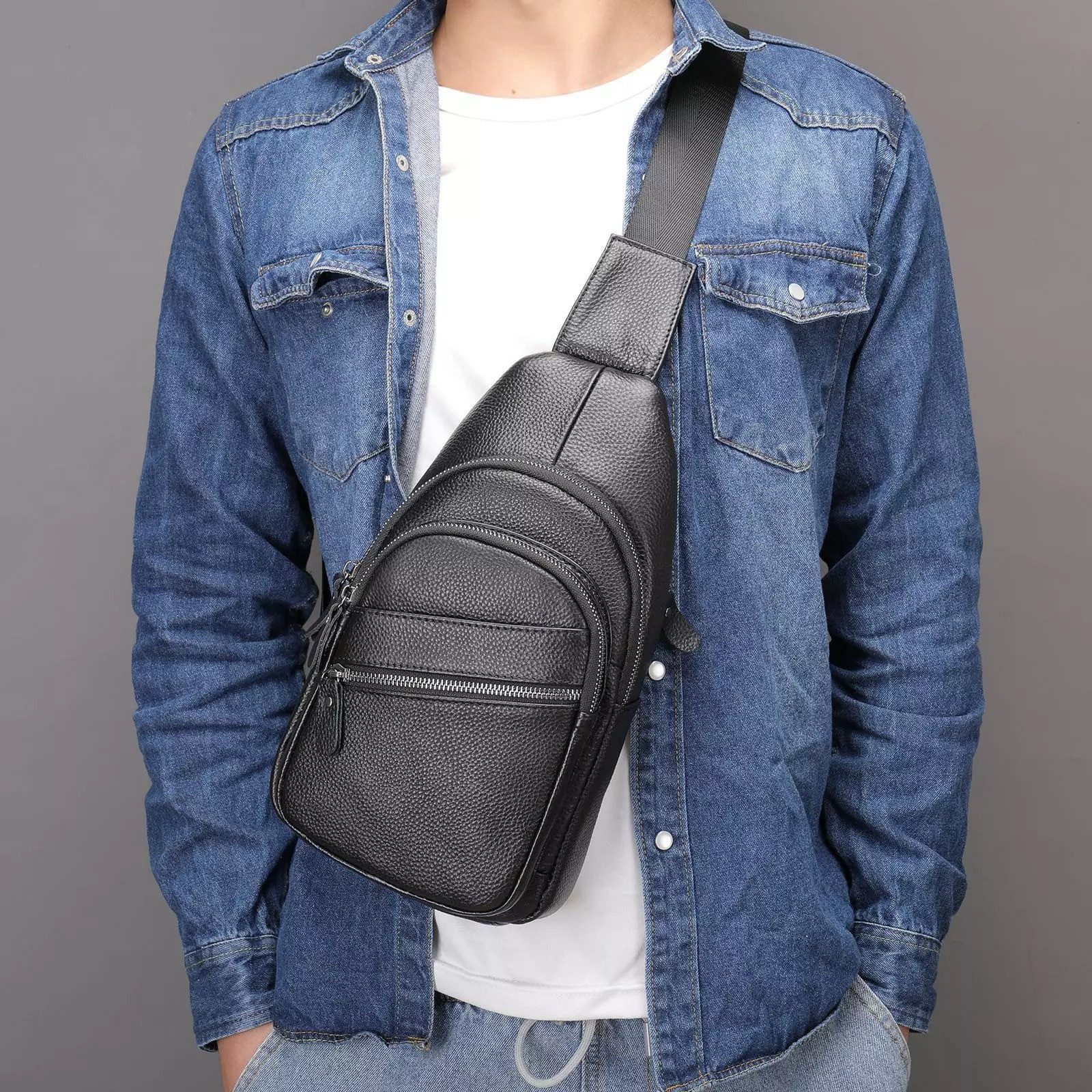 YUBRO-STUDIO Messenger Bag Herren Leder Brusttasche günstig online kaufen