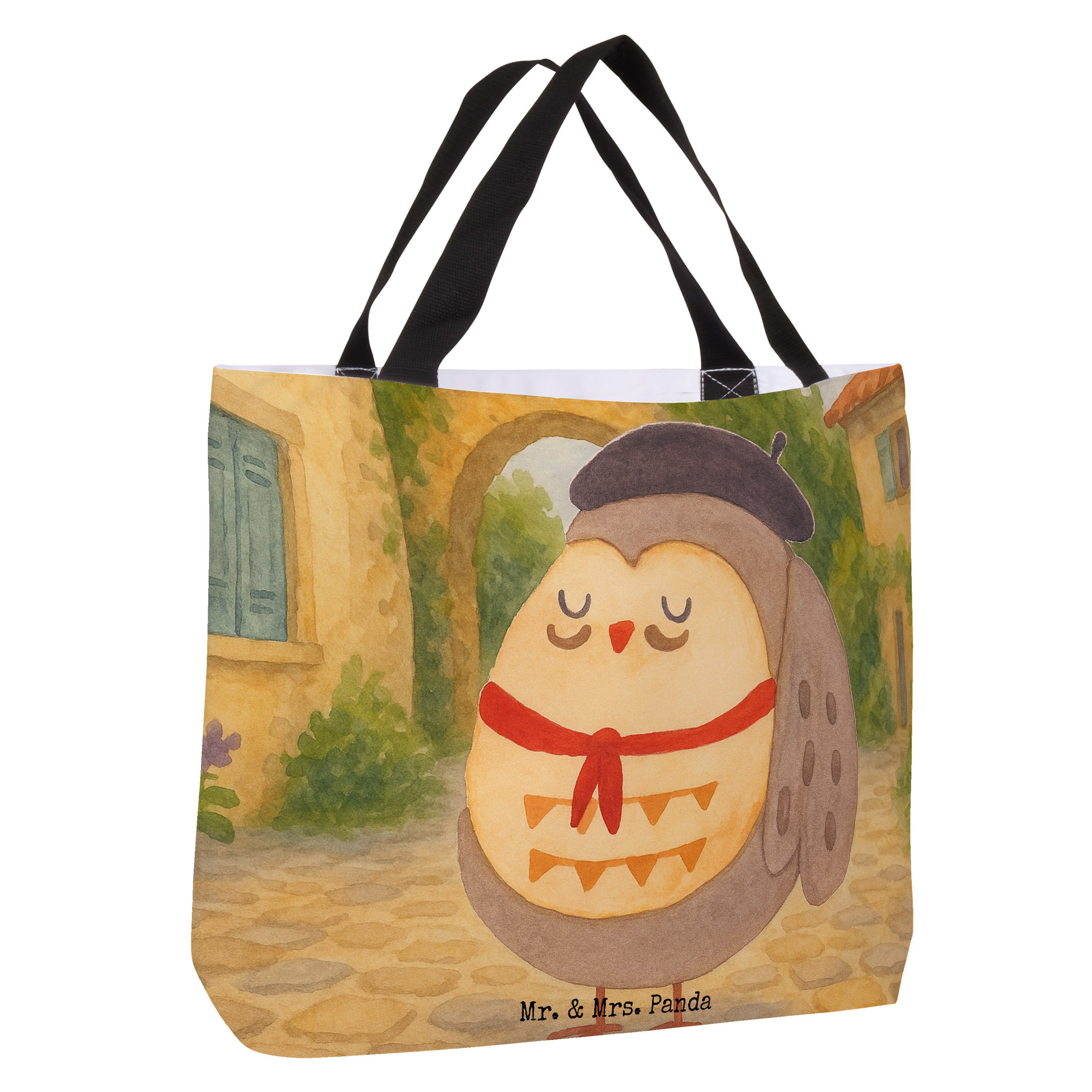 Mr. & Mrs. Panda Shopper Eule Frankreich Design, Tote Bag, Weiß, Genießer, Strandtasche, Bag, (Packung), XL Tasche Frankreich Das Leben Ist schön