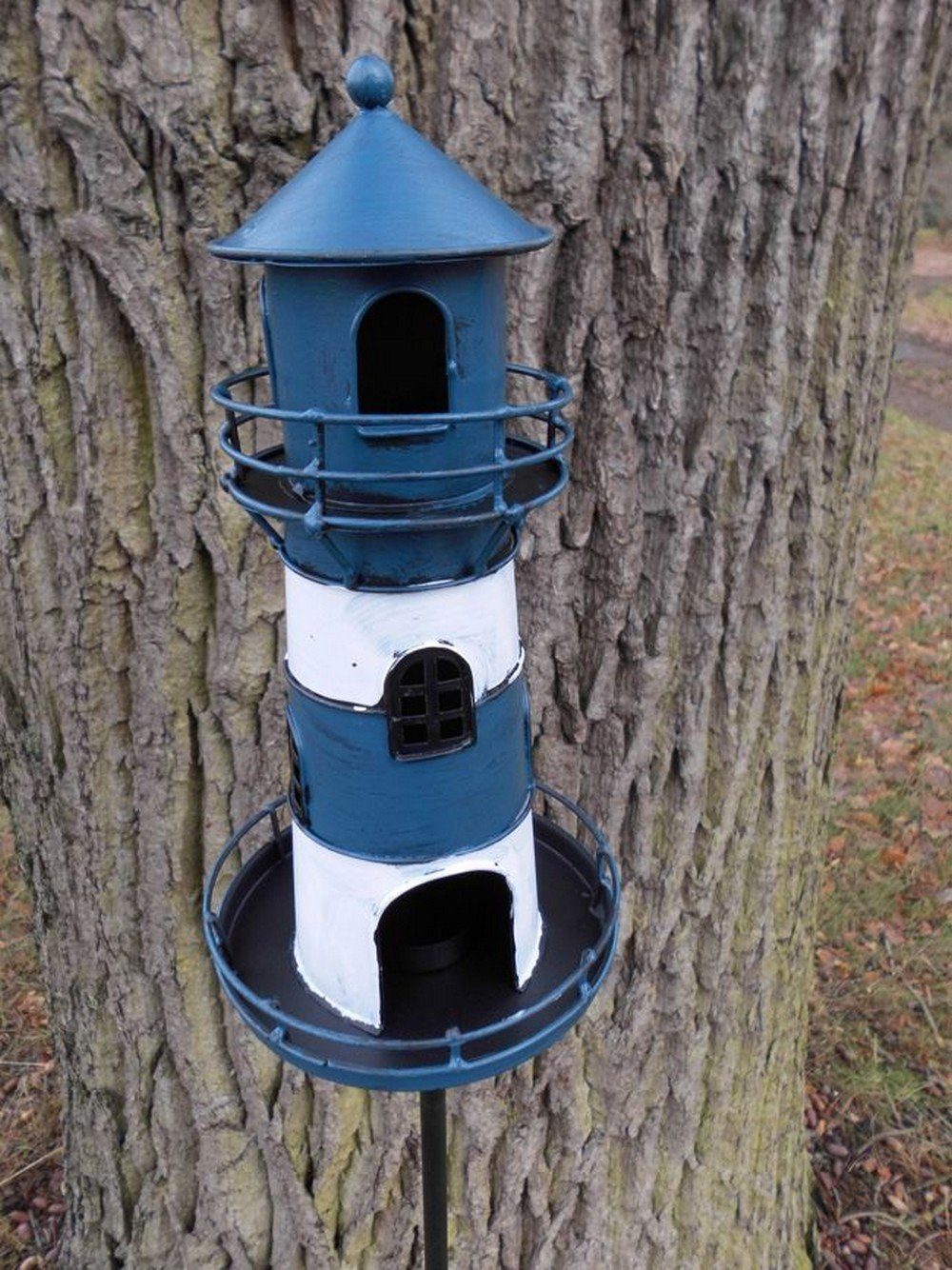 Deko-Impression Gartenstecker Leuchtturm lackiert Windlicht (1-St) blau-w. Gartenstab Gartenstecker Eisen