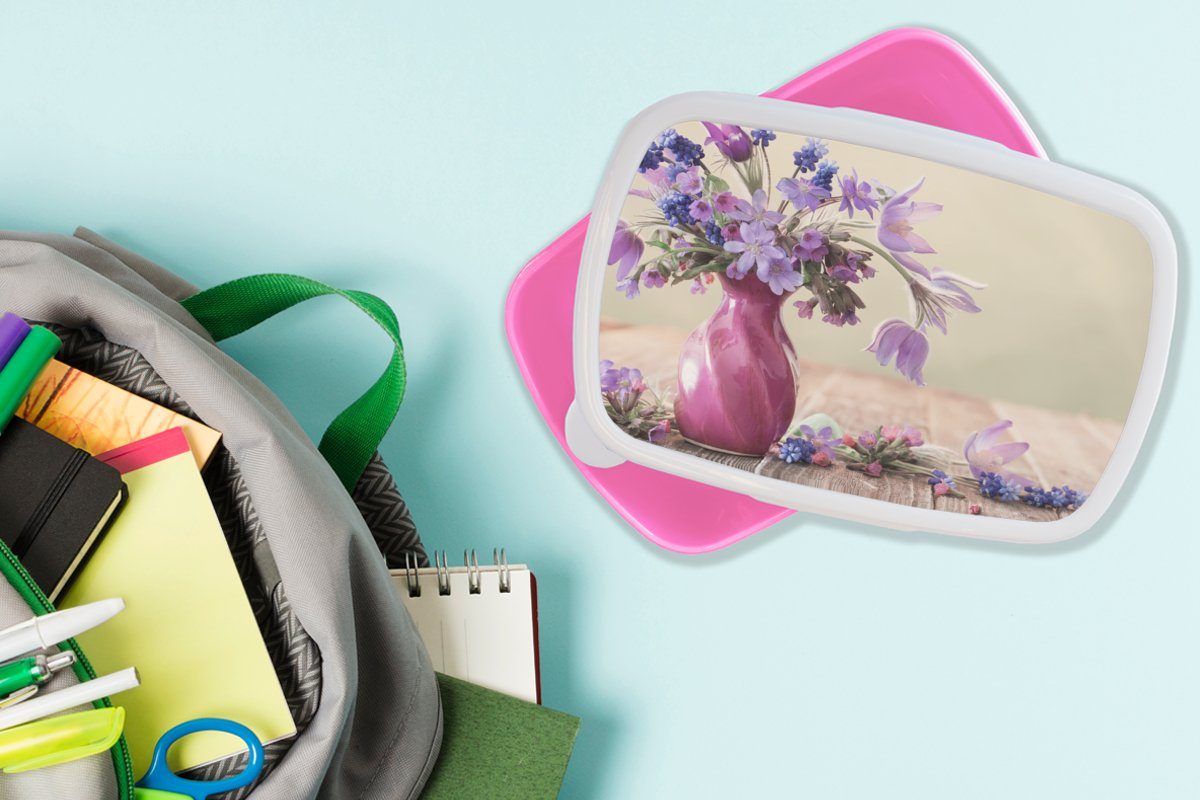 Stilleben, Kinder, Lunchbox MuchoWow Mädchen, für Frühling Erwachsene, Snackbox, Brotbox - Flieder (2-tlg), Kunststoff, rosa - Kunststoff Brotdose